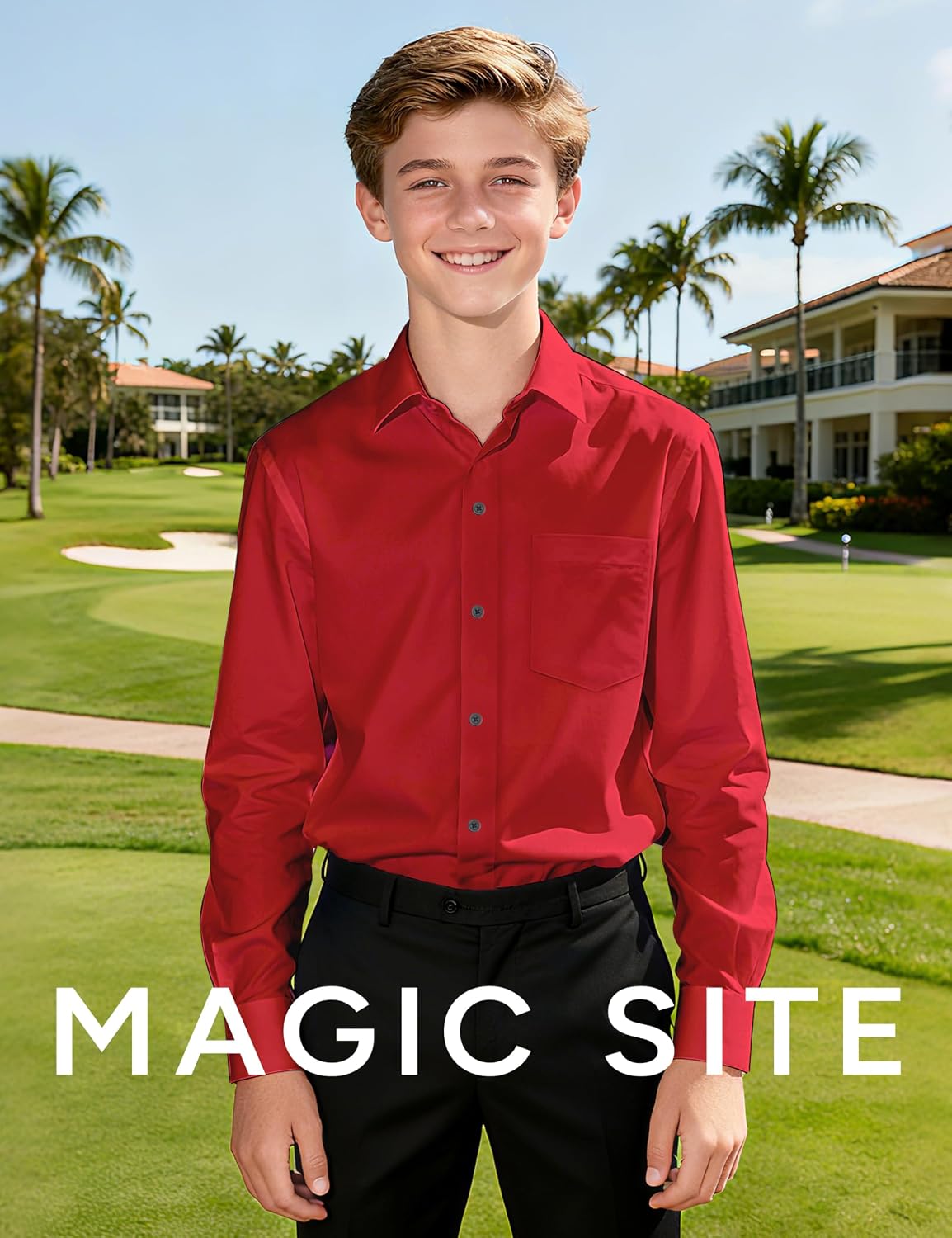 Thumbnail 3 de MagicSite Boys’ Long-Sleeve Dress Shirt and Tie, Stretch or Standard, Regular or Husky
