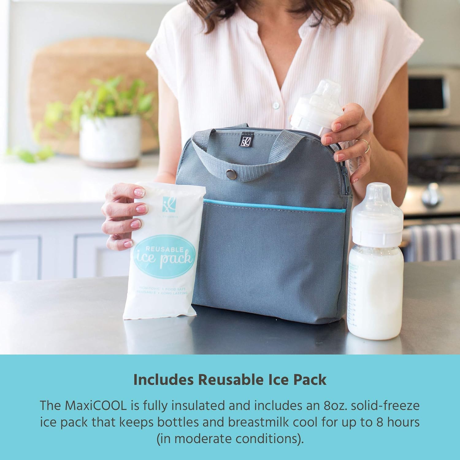 Detalle de J.L. Childress MaxiCOOL Breastmilk Cooler – 4 Bottles Insulated Travel Bag with Ice Pack