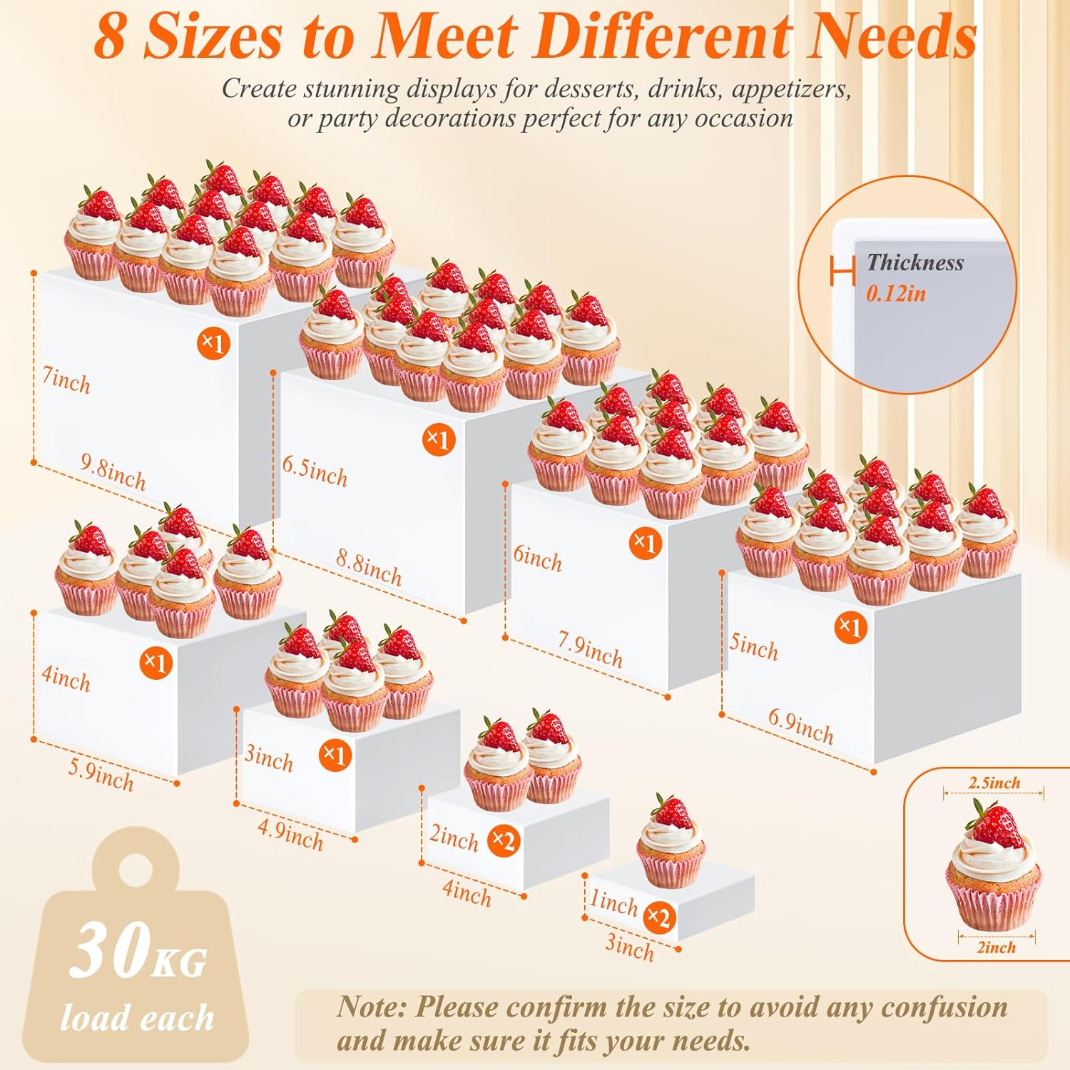 Thumbnail 1 de 10 Pcs White Acrylic Buffet Risers with Mini Sign & Marker — 2-in-1 Nesting Display Stands for Buffet, Desserts, Jewelry and Collectibles