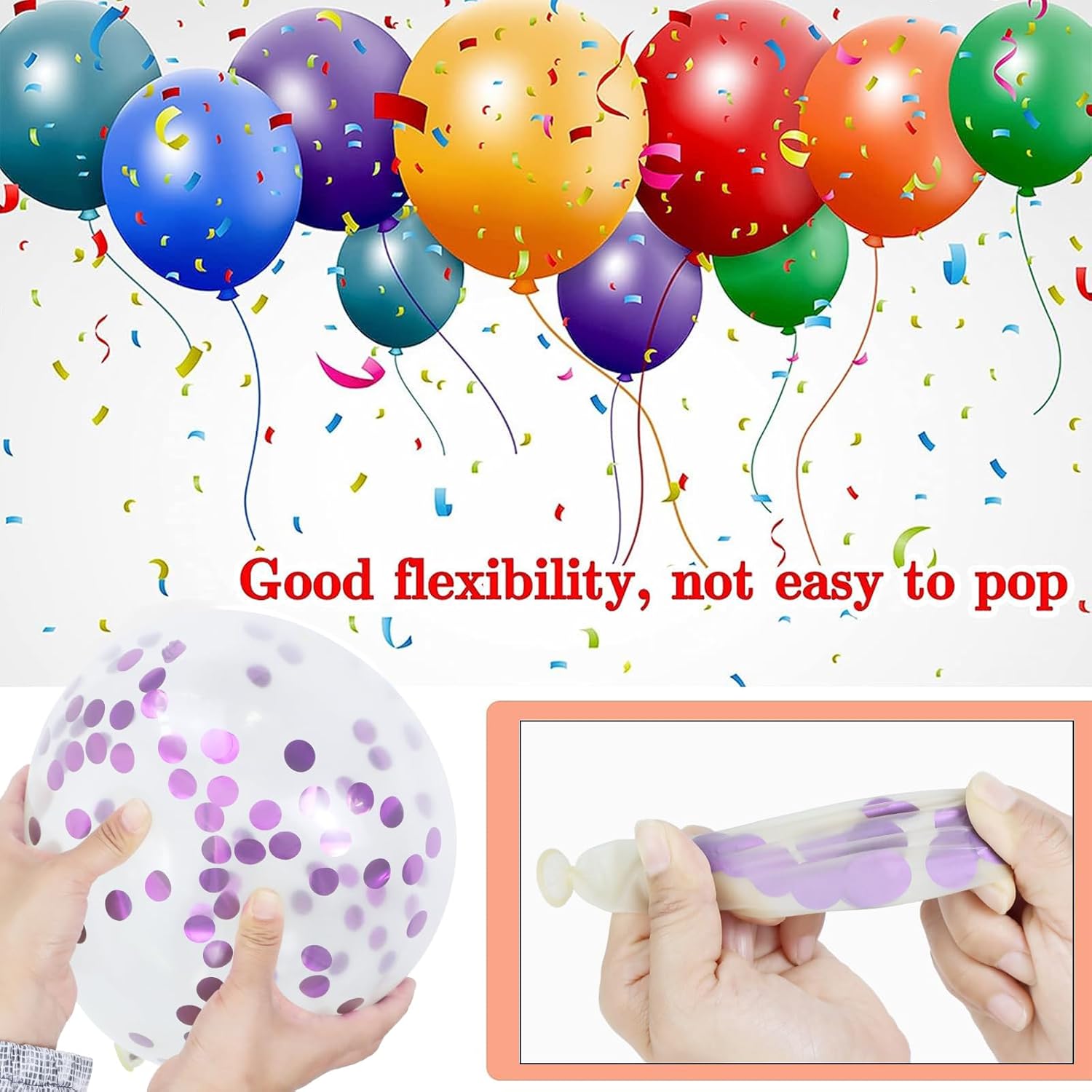 Thumbnail 2 de 68-Piece Pink and Purple Balloons (12 Inch) Metallic, Macaron & Confetti Latex Set with Ribbons