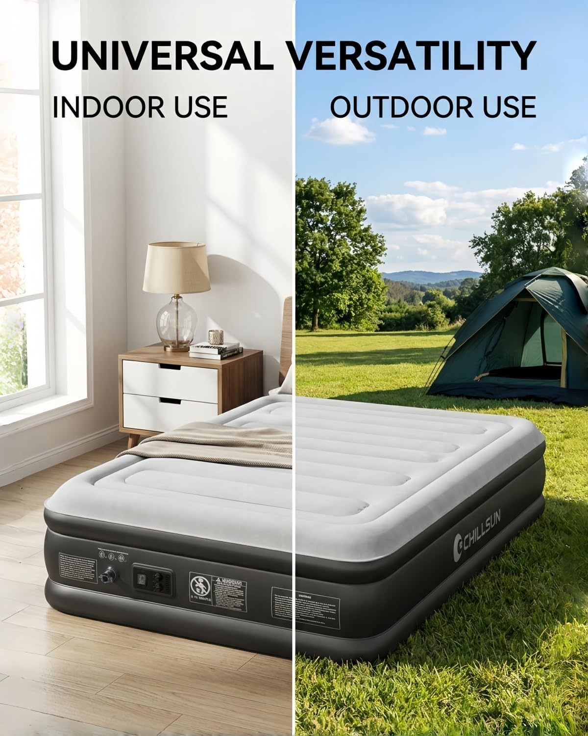 Thumbnail 4 de CHILLSUN Queen Size Airbed with Built-in Pump: Stable, Spacious Comfort for Home and Camps