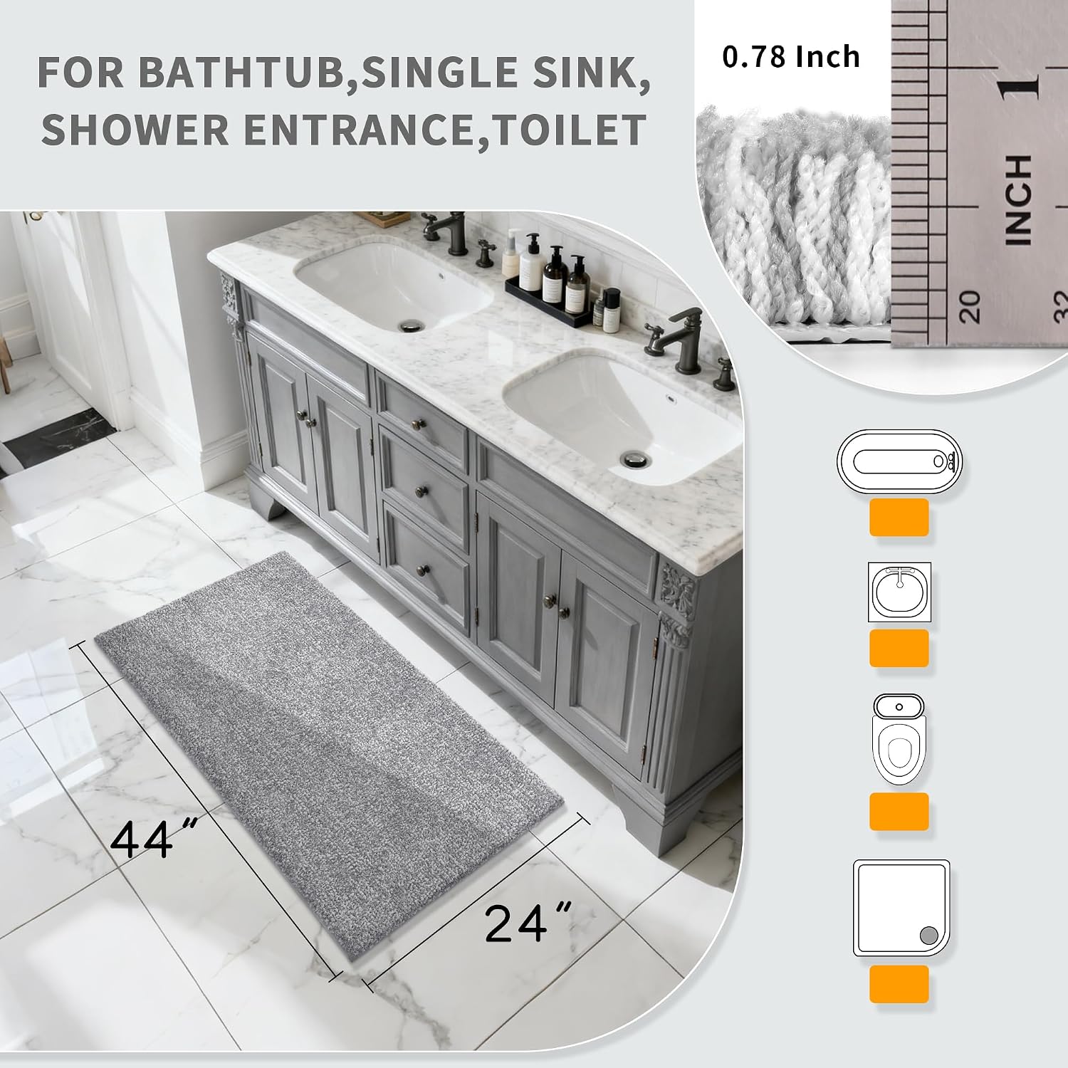 Detalle 2 de Yimobra Long Bathroom Rug 44x24 bath mat