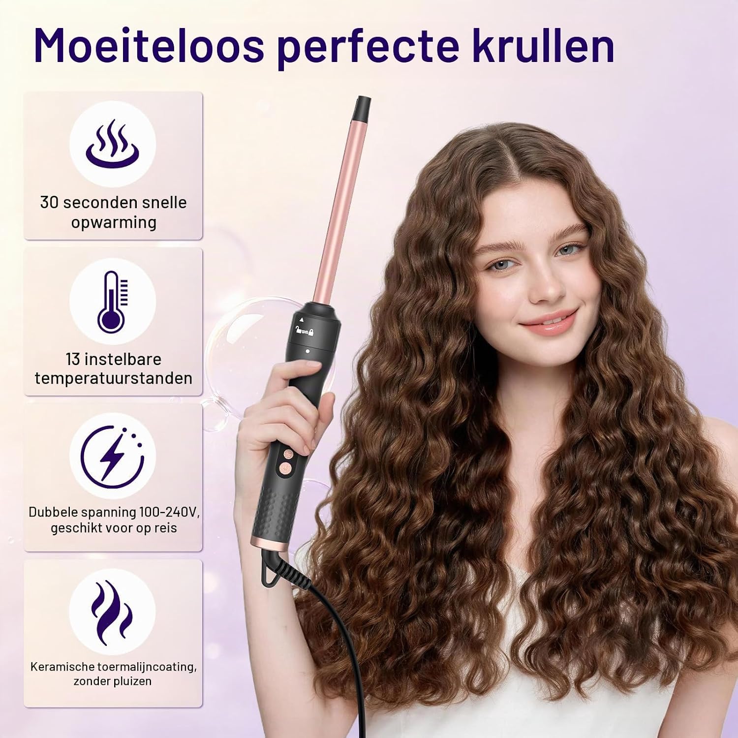 Detalle de Karrong krultang 9 mm met keramische toermalijncoating en opwarming in 30 seconden