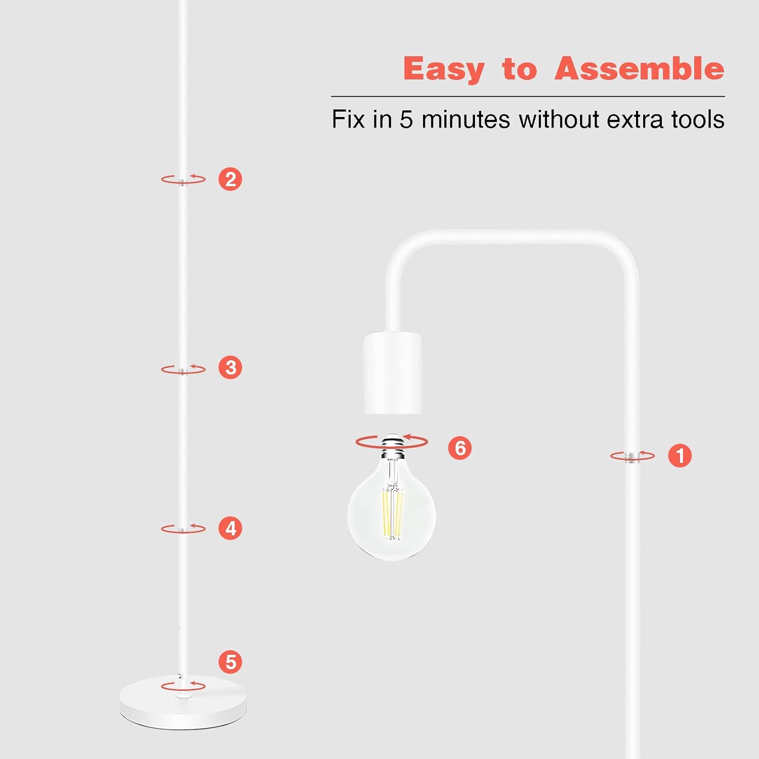 Thumbnail 4 de BBHome Retro Stehlampe Gebogen – Minimalistische Metall-Stehlampe mit Fußschalter, 165 cm, E27, Weiß