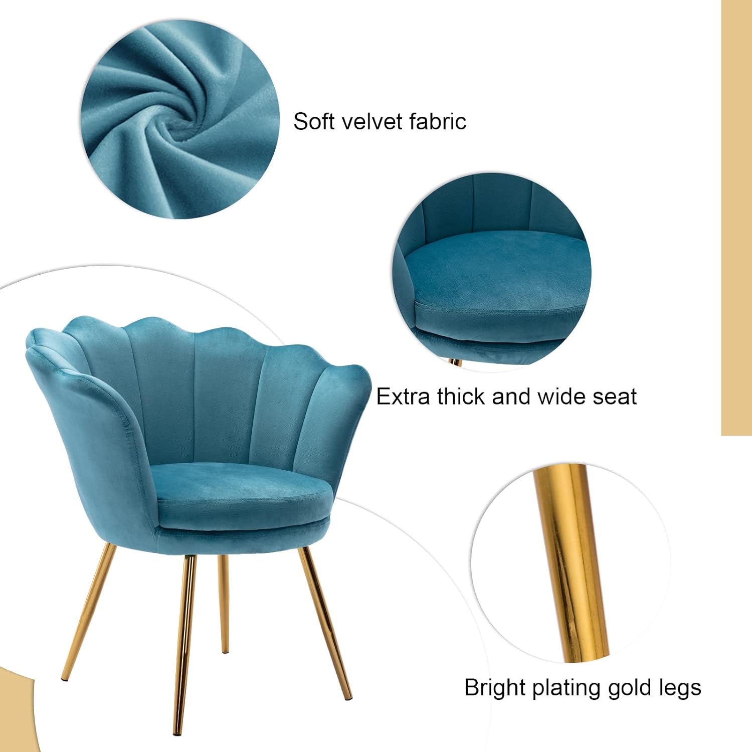 Thumbnail 4 de chairus Armstoel fluwelen kaptafelstoel met gouden poten, blauw