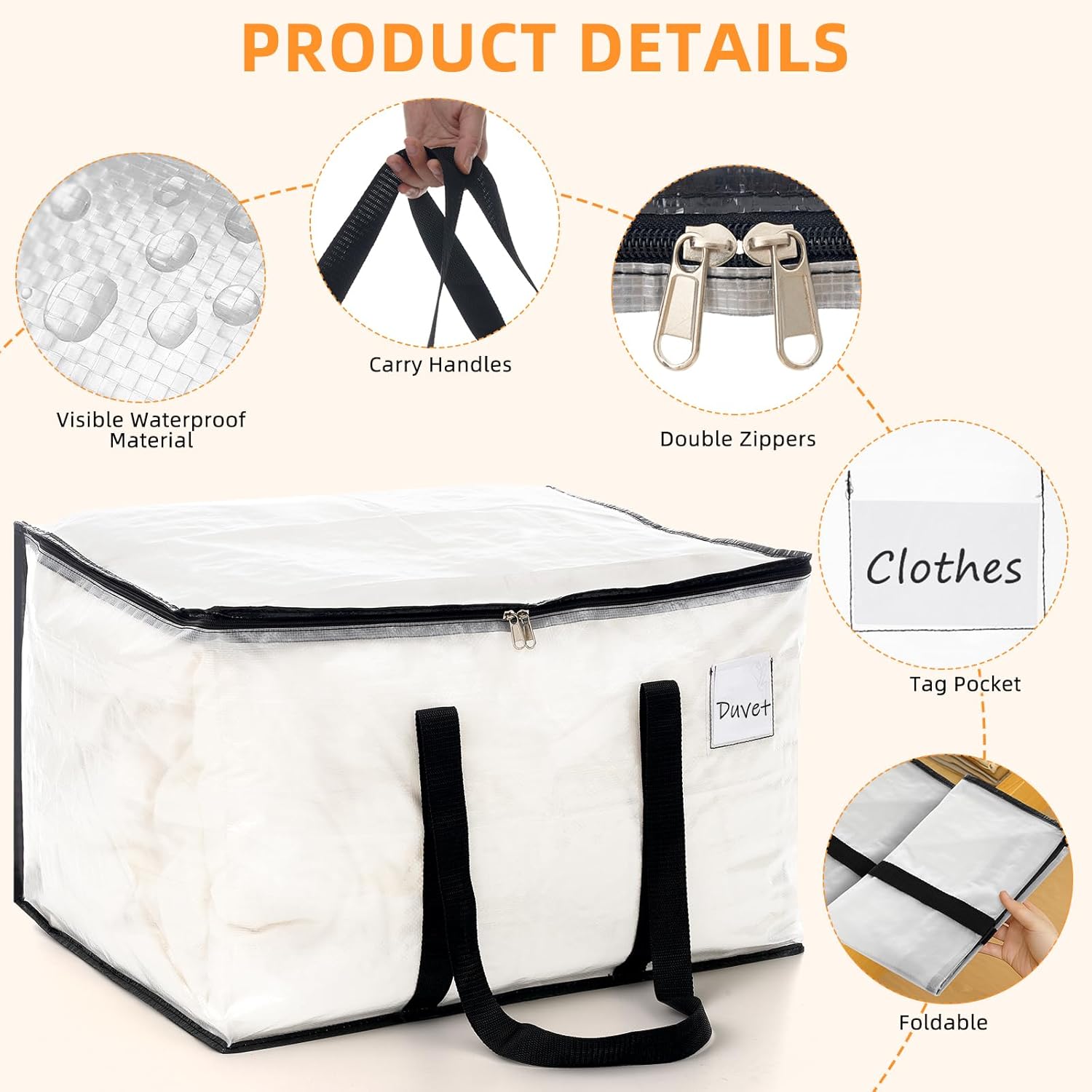 Thumbnail 2 de Clothes Bags Storage 120L Pack (6) with Zipper, Handles and Tag Pocket — Foldable Wardrobe & Moving Bags