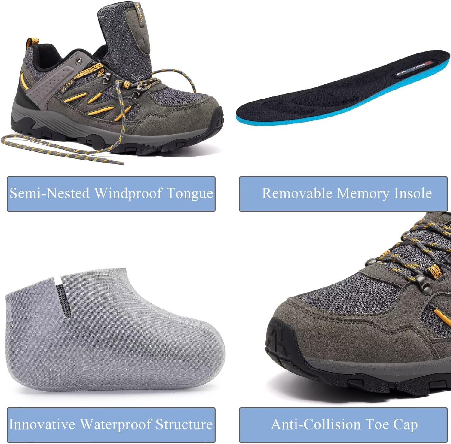 Detalle de SILENTCARE waterproof walking shoes for men – low rise non-slip trekking outdoors