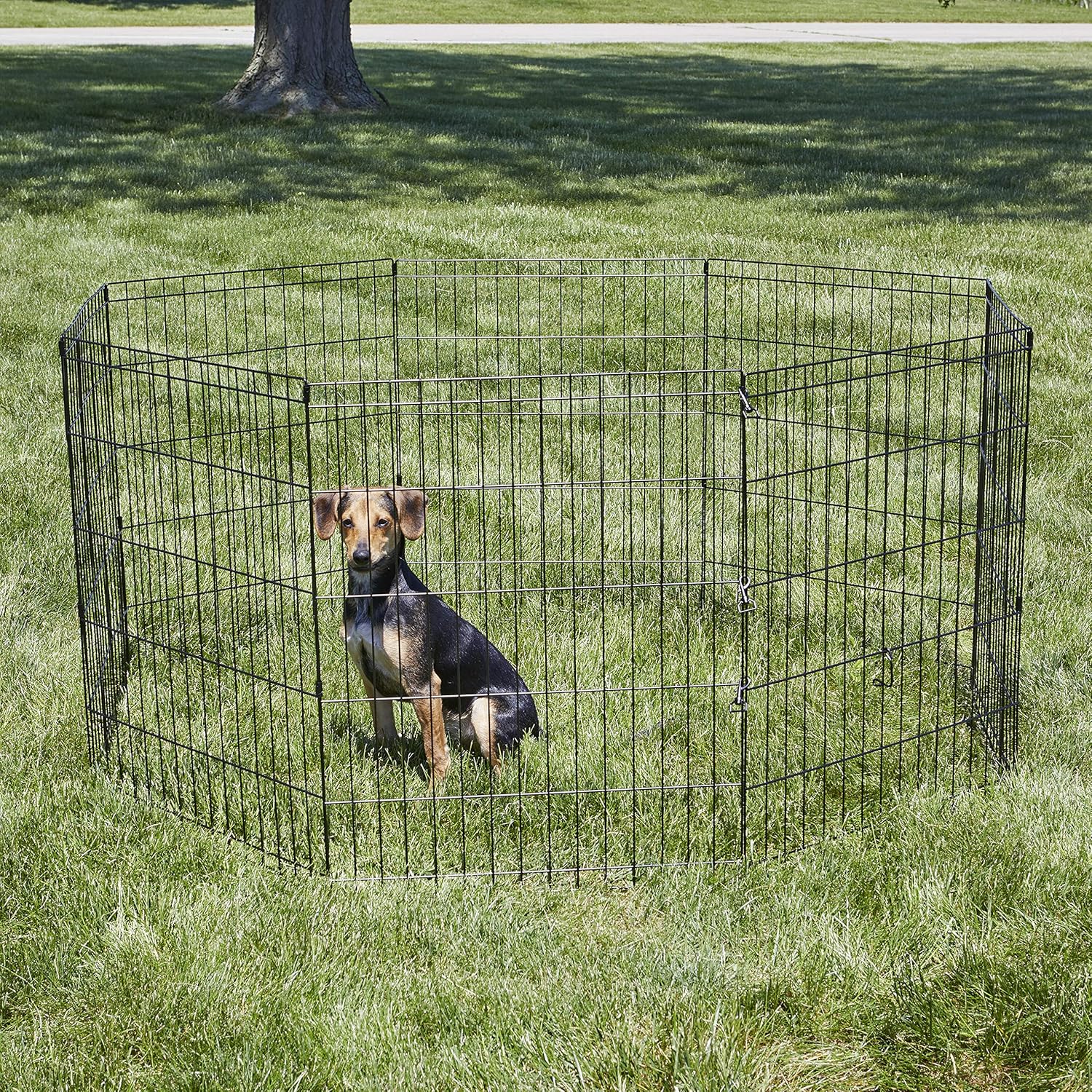 Thumbnail 1 de New World Folding Metal Dog Exercise Pen (No Door) – Black E-Coated, 76cm Tall, 1.5m of Play Space