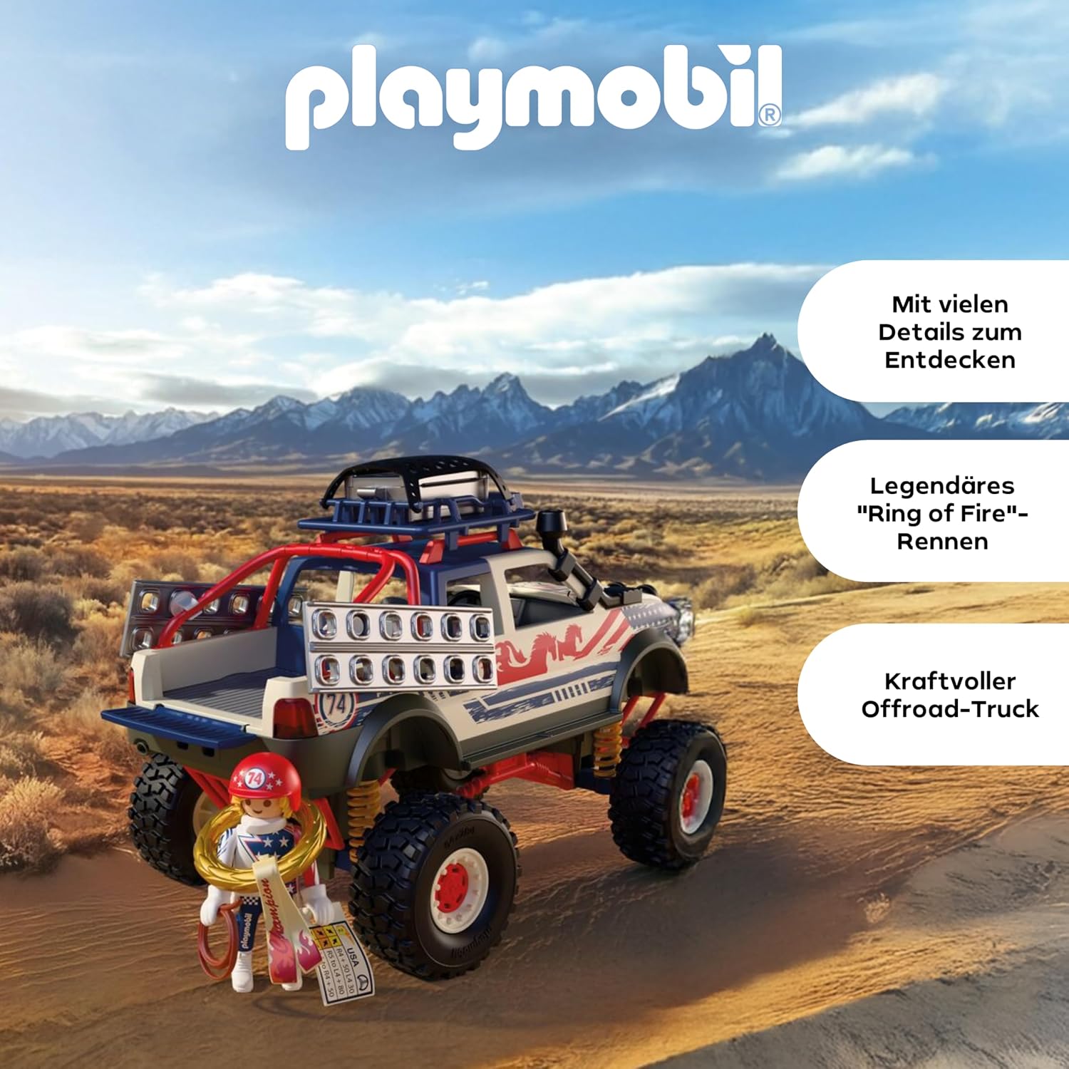 Detalle de PLAYMOBIL Cars Offroad Truck 72061 – Geländewagen mit Seilwinde und Brückenplatten