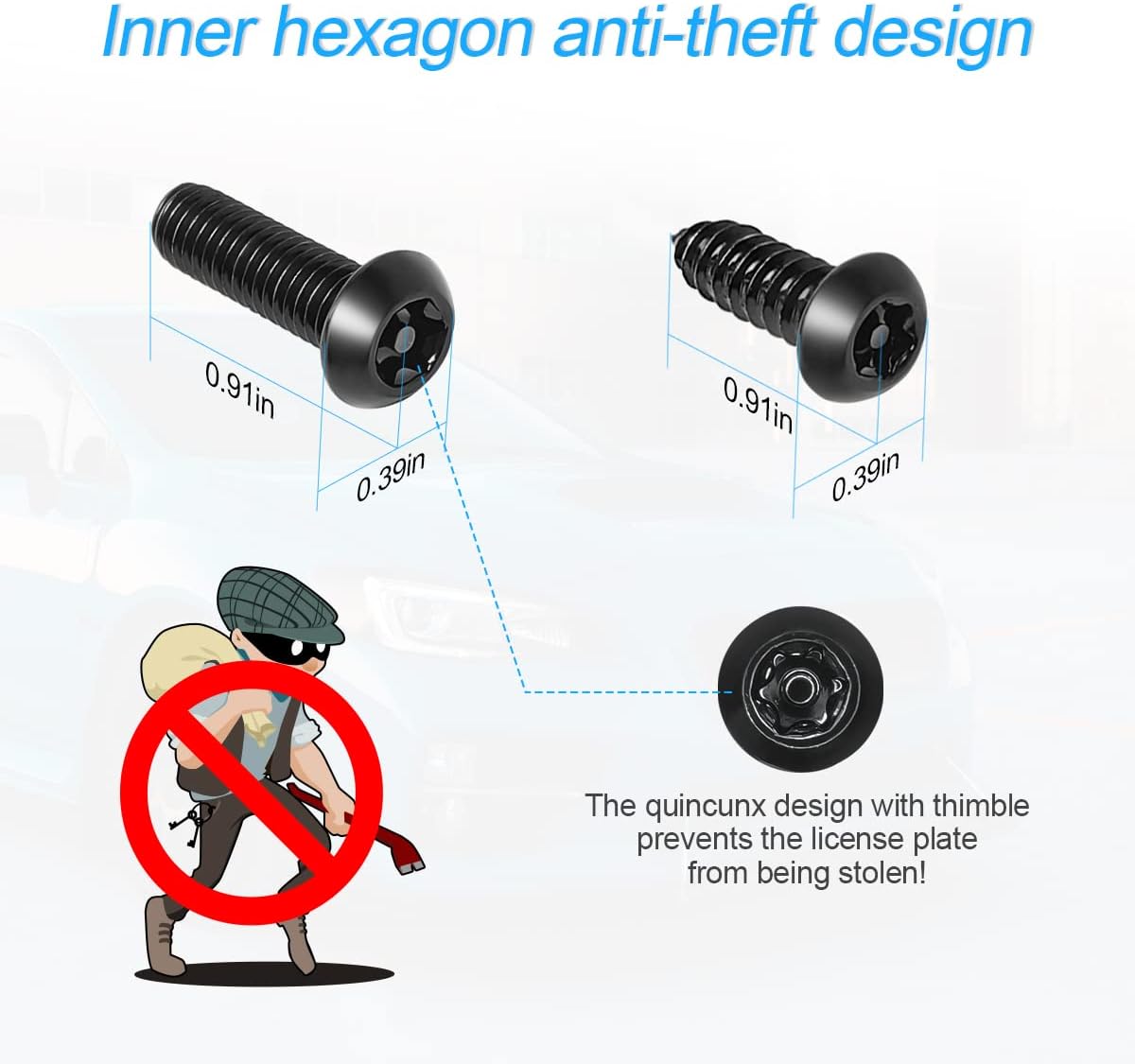Detalle 2 de YALOK Anti Theft License Plate Screws Kit (M6, 1/4"), Rustproof Stainless Steel with Anti-Theft Tool