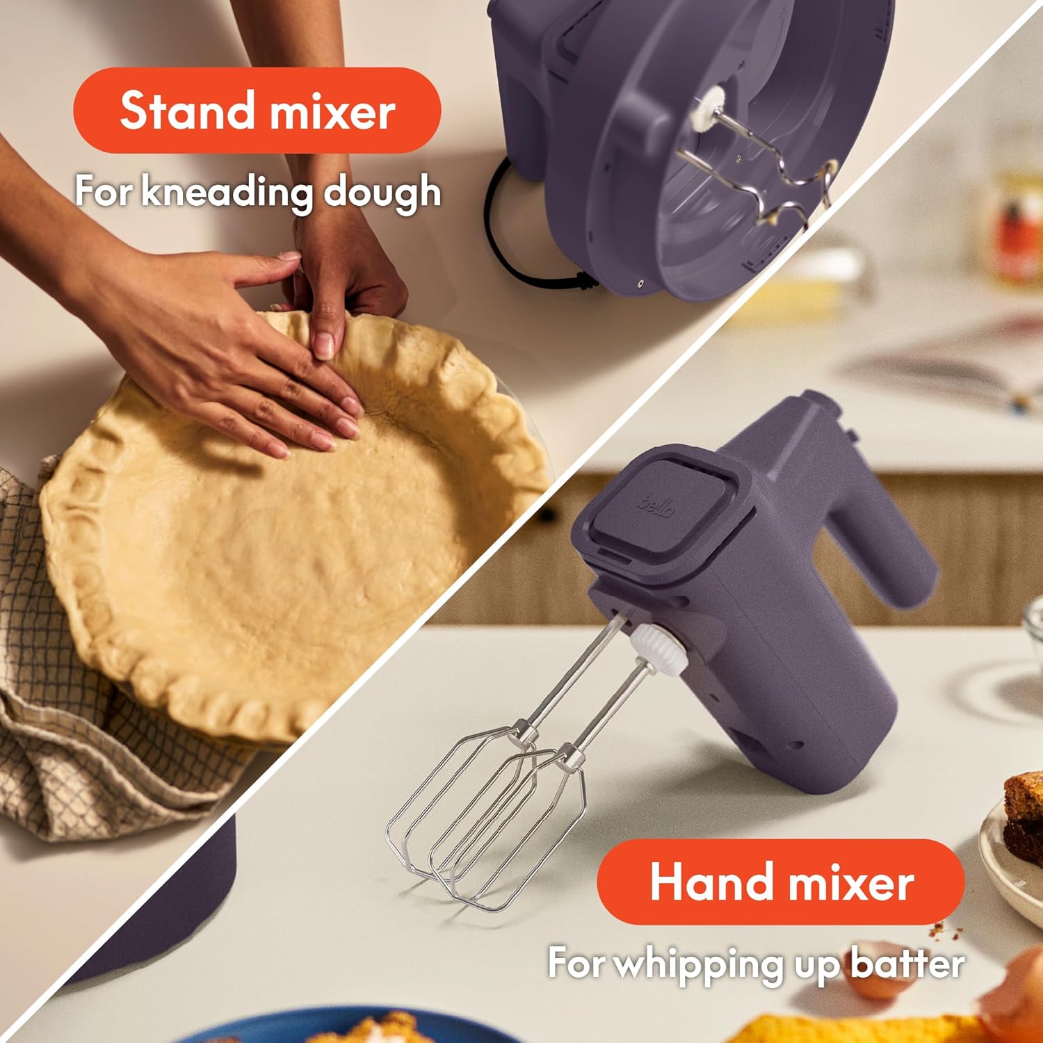 Detalle de bella 3.5 Qt Hand & Stand Mixer (2-in-1 Handheld + Stand), 200 Watt, Plum