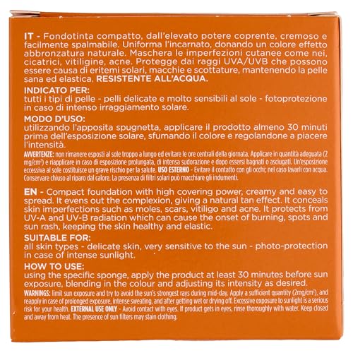 Detalle de Rilastil Sun System Fondotinta Compatto Beige SPF50+ | Coprente e Cremoso, 10 g