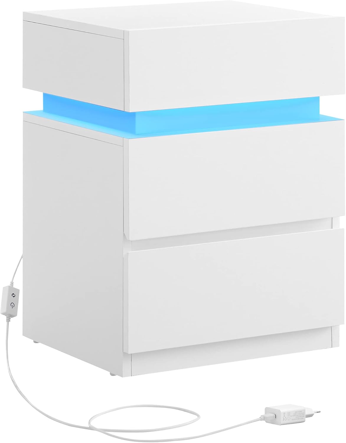 Detalle de VASAGLE LET630T10V2 – stolik nocny LED z 3 szufladami, 35 × 40 × 55 cm