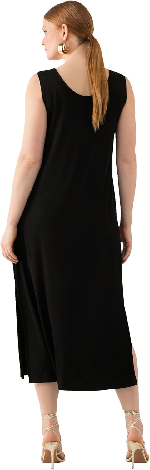 Detalle de Ulla Popken Femme Grandes Tailles Robe midi sans manches en tissu fluide — silhouettes A et décolleté en V (819540)