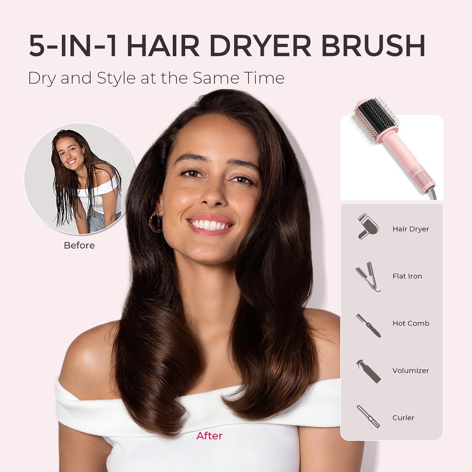 Detalle 2 de TYMO AIRBEAM Hair Dryer Brush – 5-in-1 Lightweight Blowout Tool