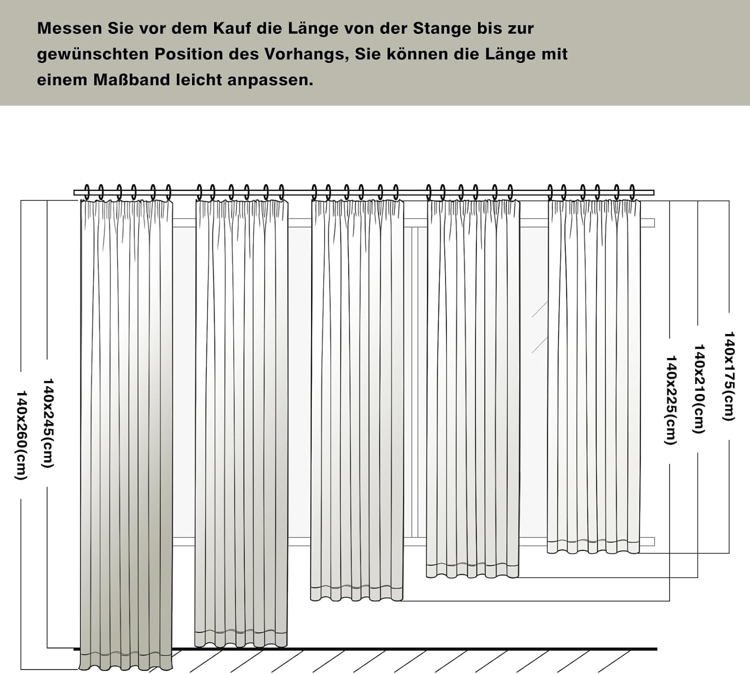 Thumbnail 3 de Melodieux Gardinen mit Kräuselband Beige (Leinen-Optik) – 2er-Set für Schienen, 245 x 140 cm
