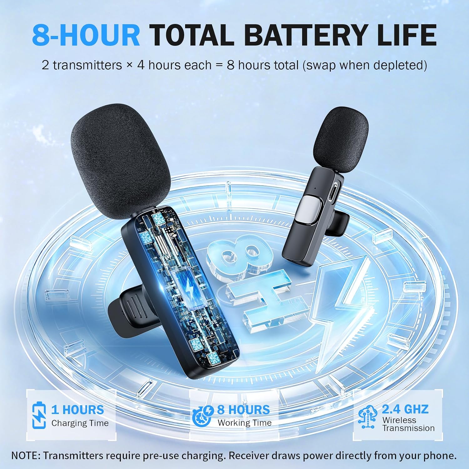 Detalle de SURPN Micrófono Inalámbrico de Solapa Plug-Play para iPhone y Android (lavalier mini) de 2,4 GHz