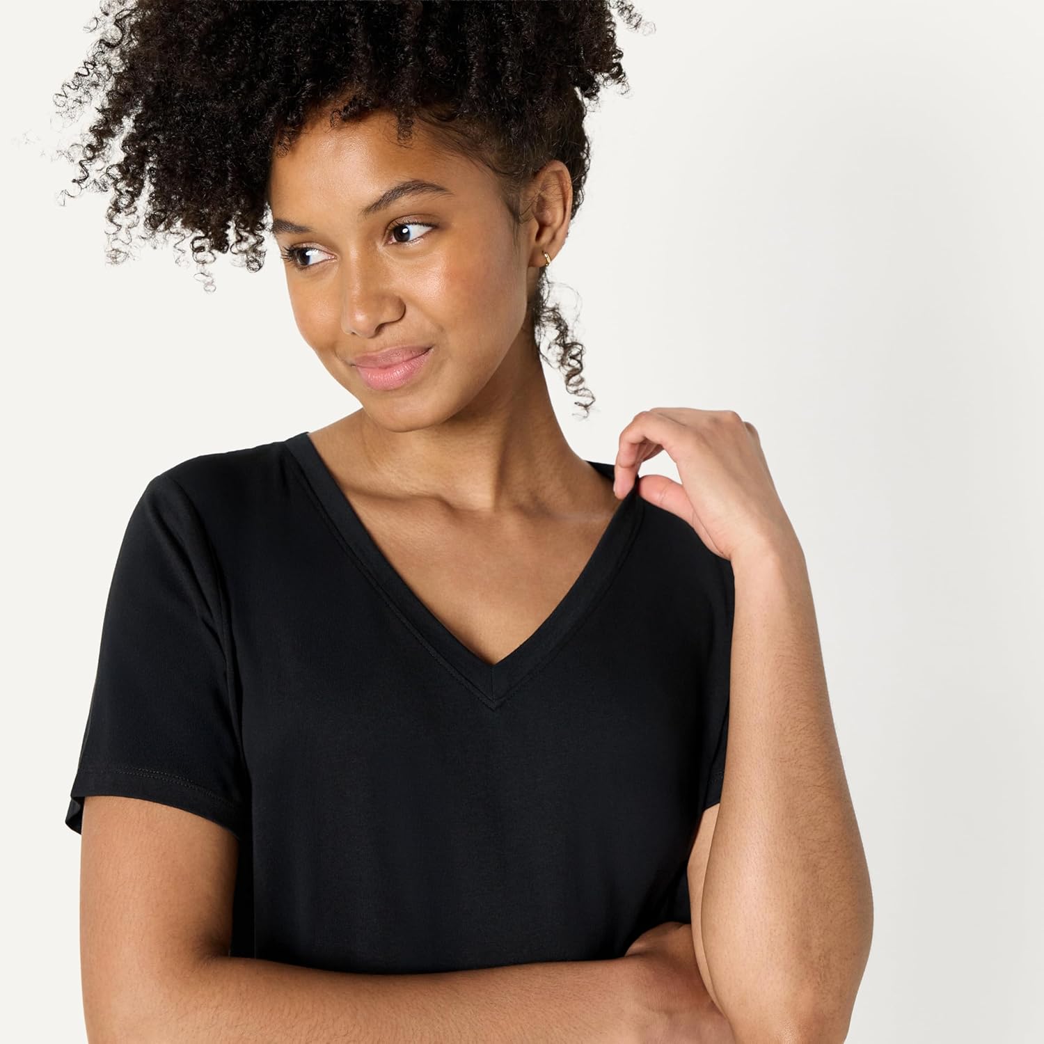 Detalle de Amazon Essentials Women's Active Soft Cotton Modal Blend V-Neck Tee