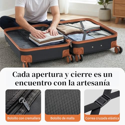 Detalle de LEADZM Maletas de Viaje Grandes 23 Kilos XL 75 cm – Negro/Marrón