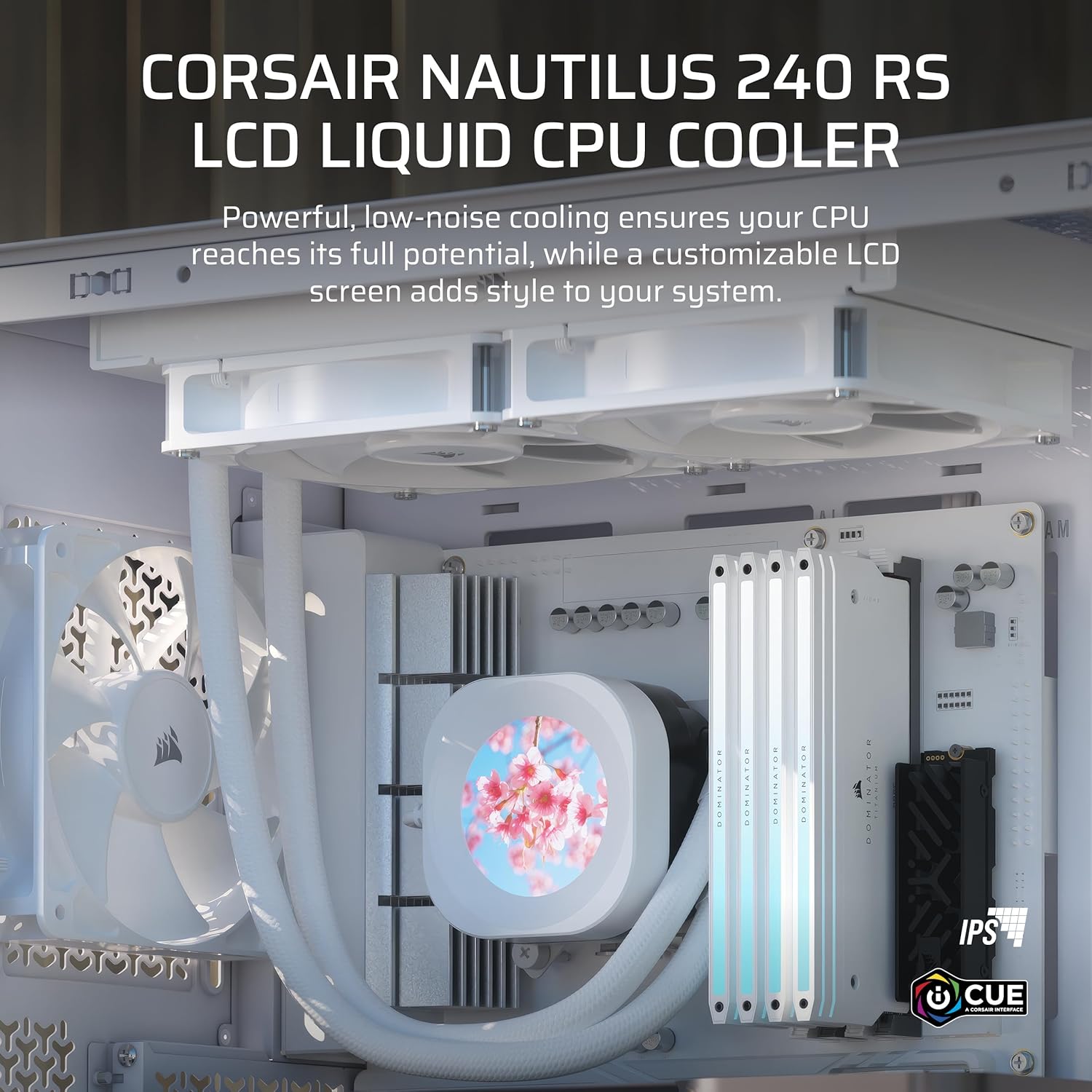 Detalle de Corsair Nautilus 240 RS LCD Liquid CPU Cooler with 2x RS120 Fans (White)