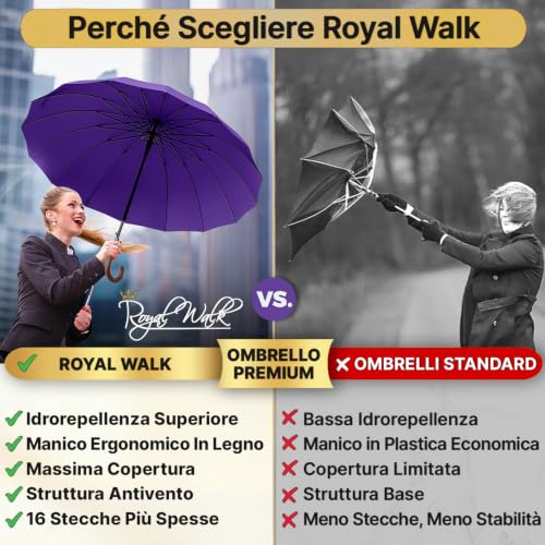 Thumbnail 6 de Royal Walk Ombrello grande automatico antivento, 16 stecche in fibra di vetro