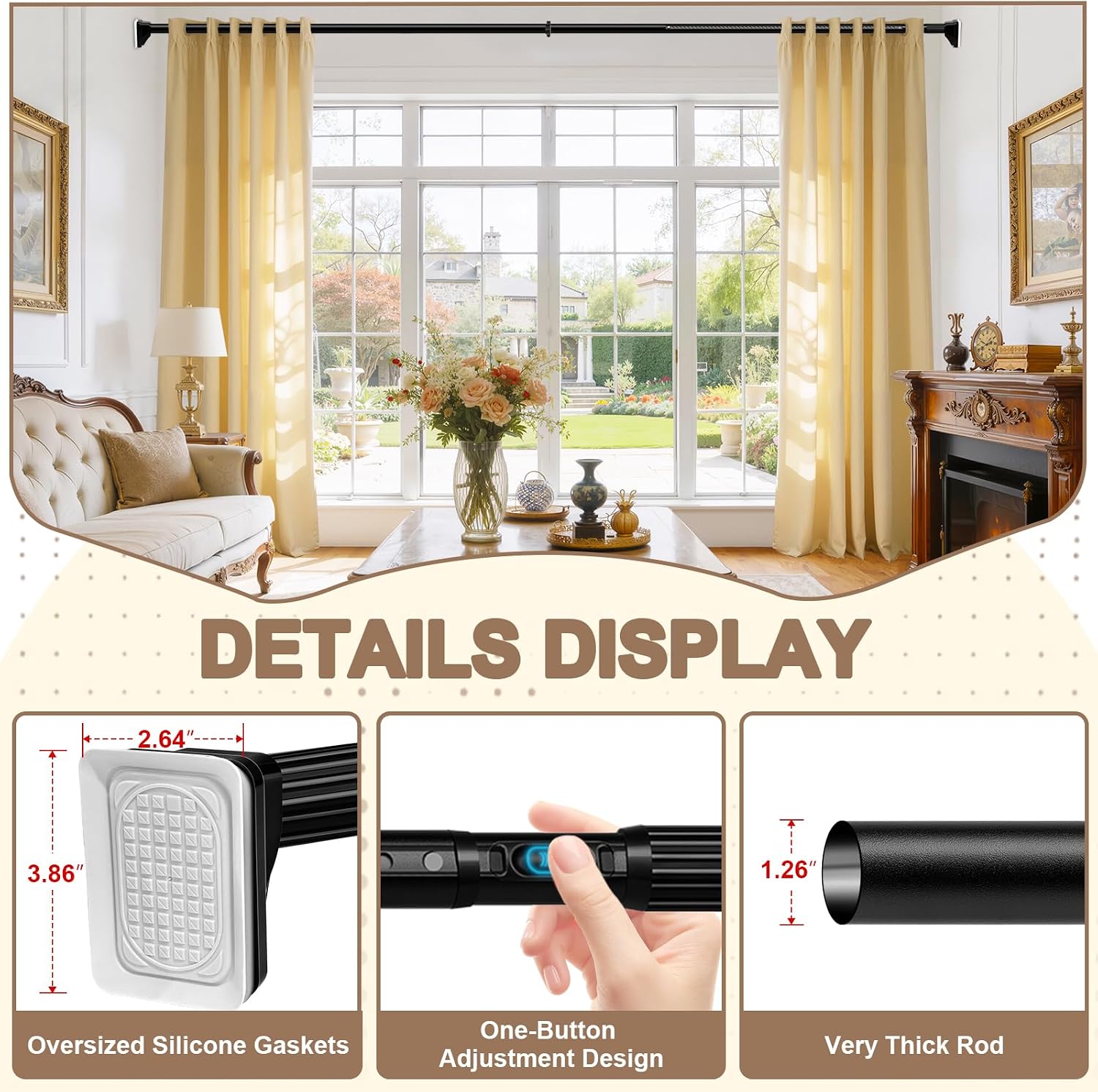 Detalle de YNL Tension Curtain Rod, 41–173 Inches
