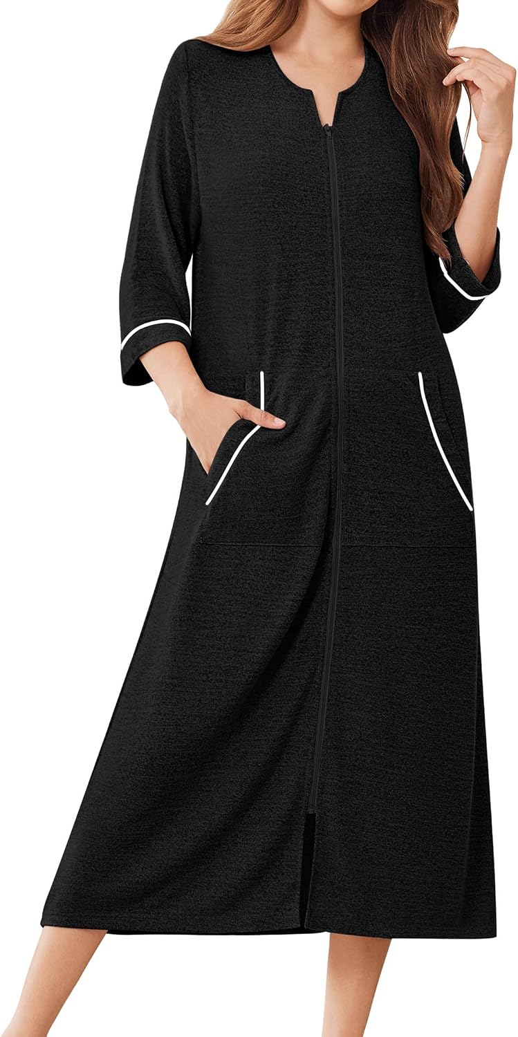 Detalle de Ekouaer Women's Zipper Robe