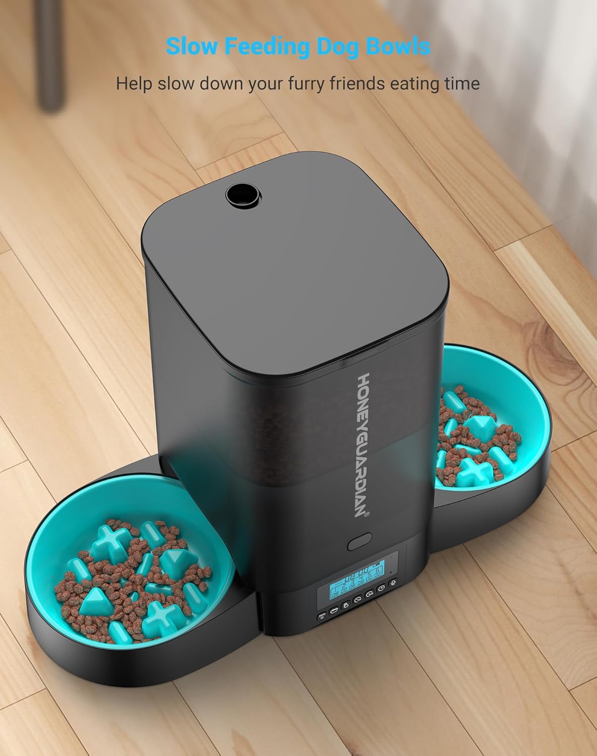 Thumbnail 2 de HoneyGuaridan Automatic Cat Feeder for 2 Cats (Dual Bowls) with Slow Feeder Bowls and Fresh-Lock Sealing