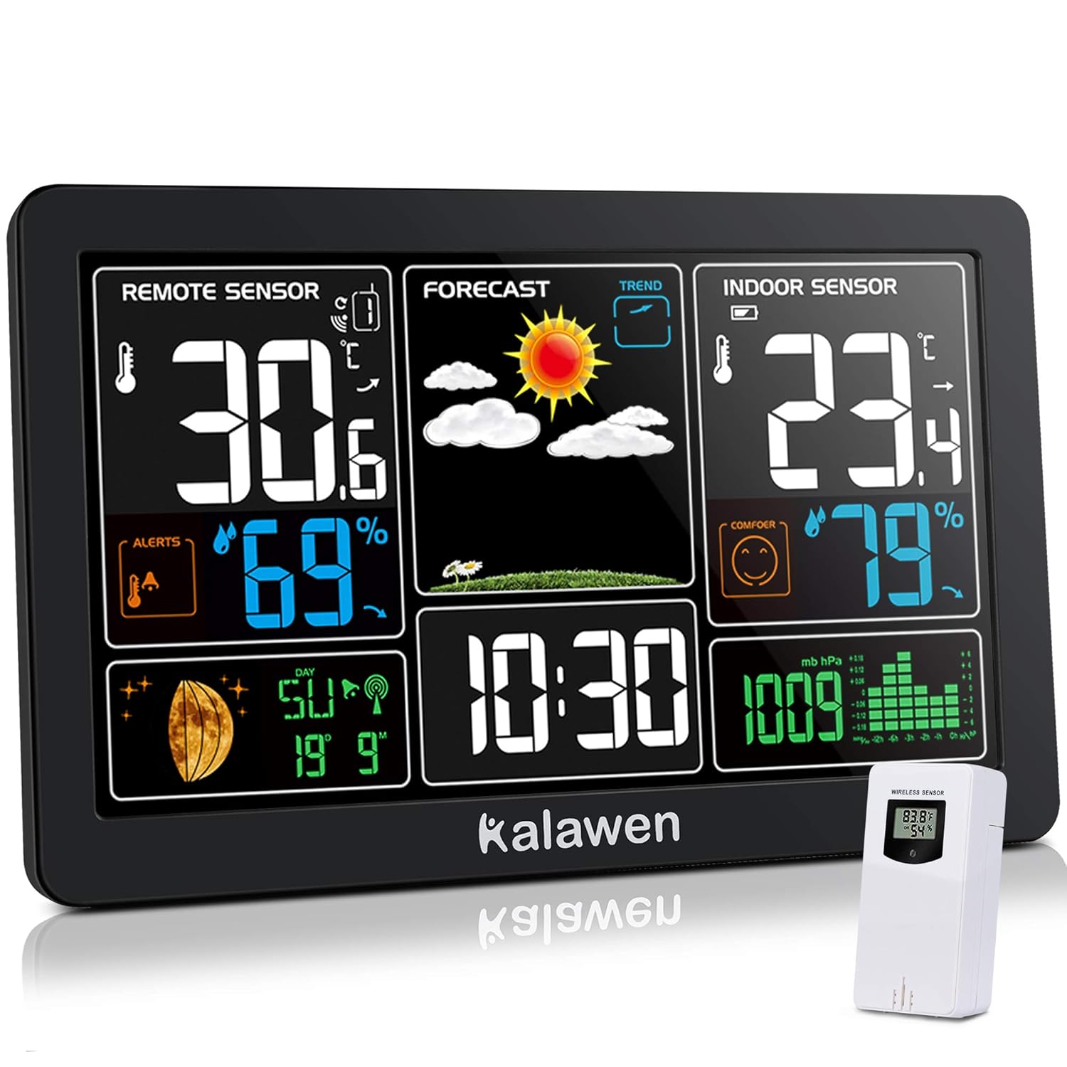 Thumbnail 6 de Kalawen Wetterstation 9-in-1 mit Außensensor: Funk, Barometer, Uhr, Alarm und mehr