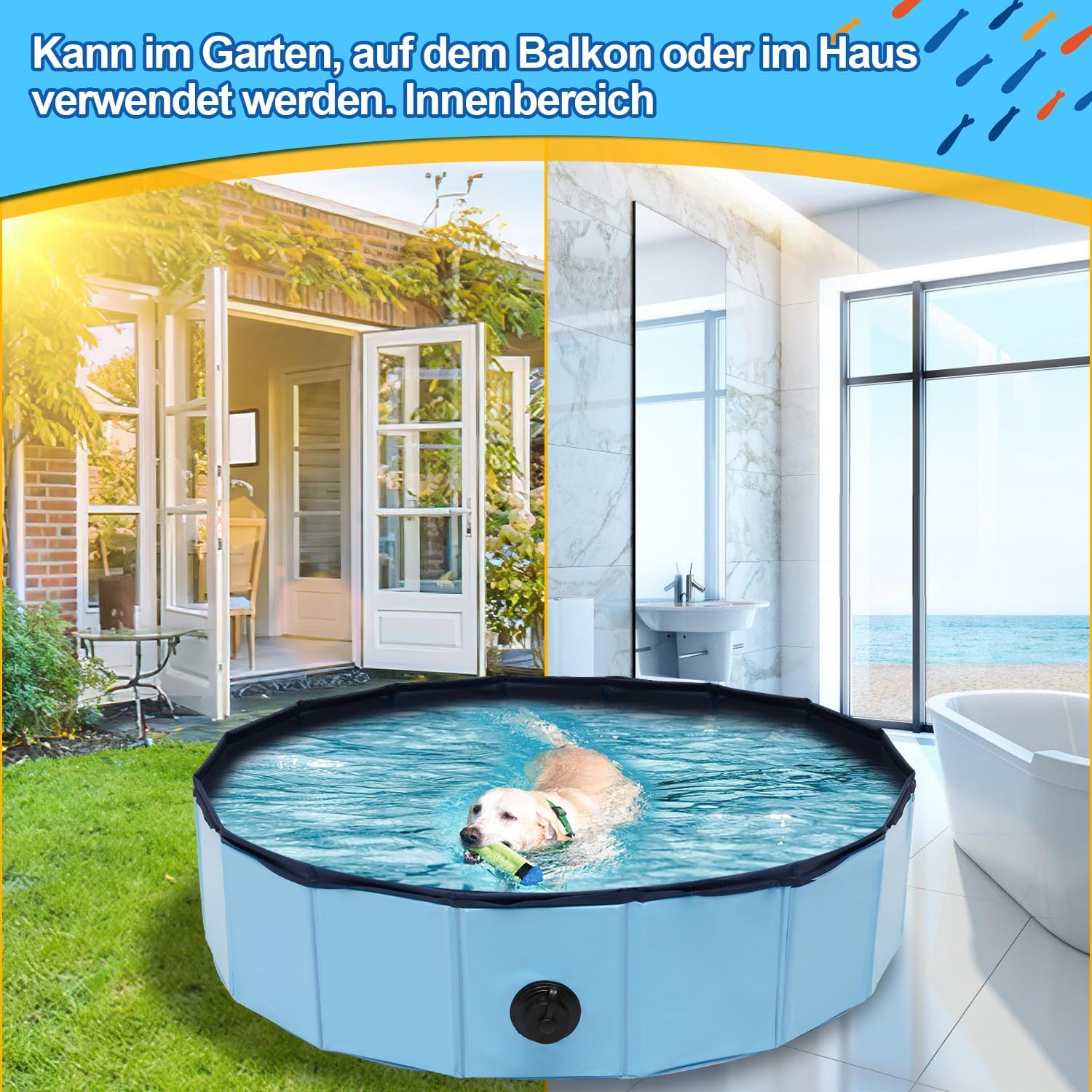 Thumbnail 6 de Gimisgu Hundepool 160 x 30 cm – faltbares Planschbecken für Hunde und Katzen mit rutschfestem Boden