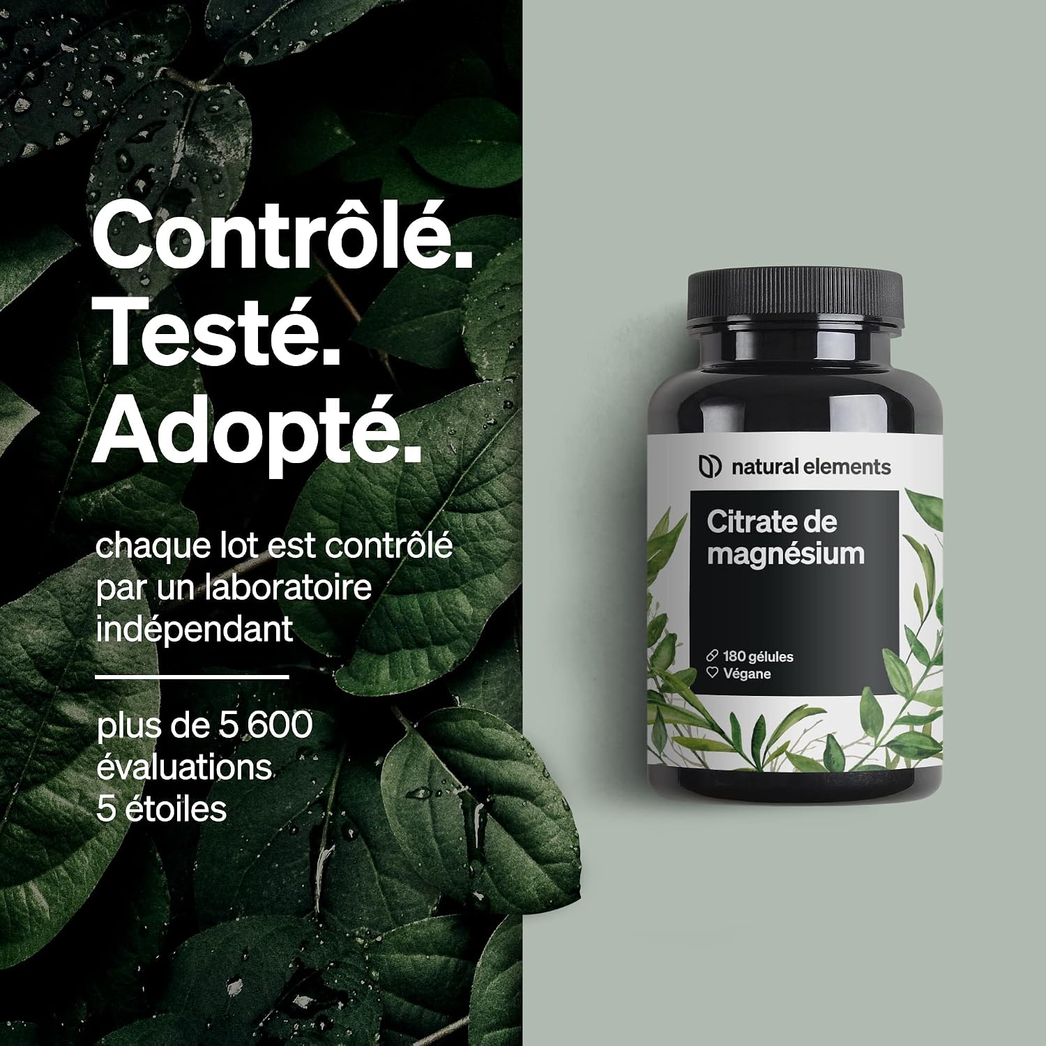 Detalle 2 de Natural Elements Citrate de Magnésium Premium (2320 mg, 360 mg de magnésium élémentaire) – 180 gélules