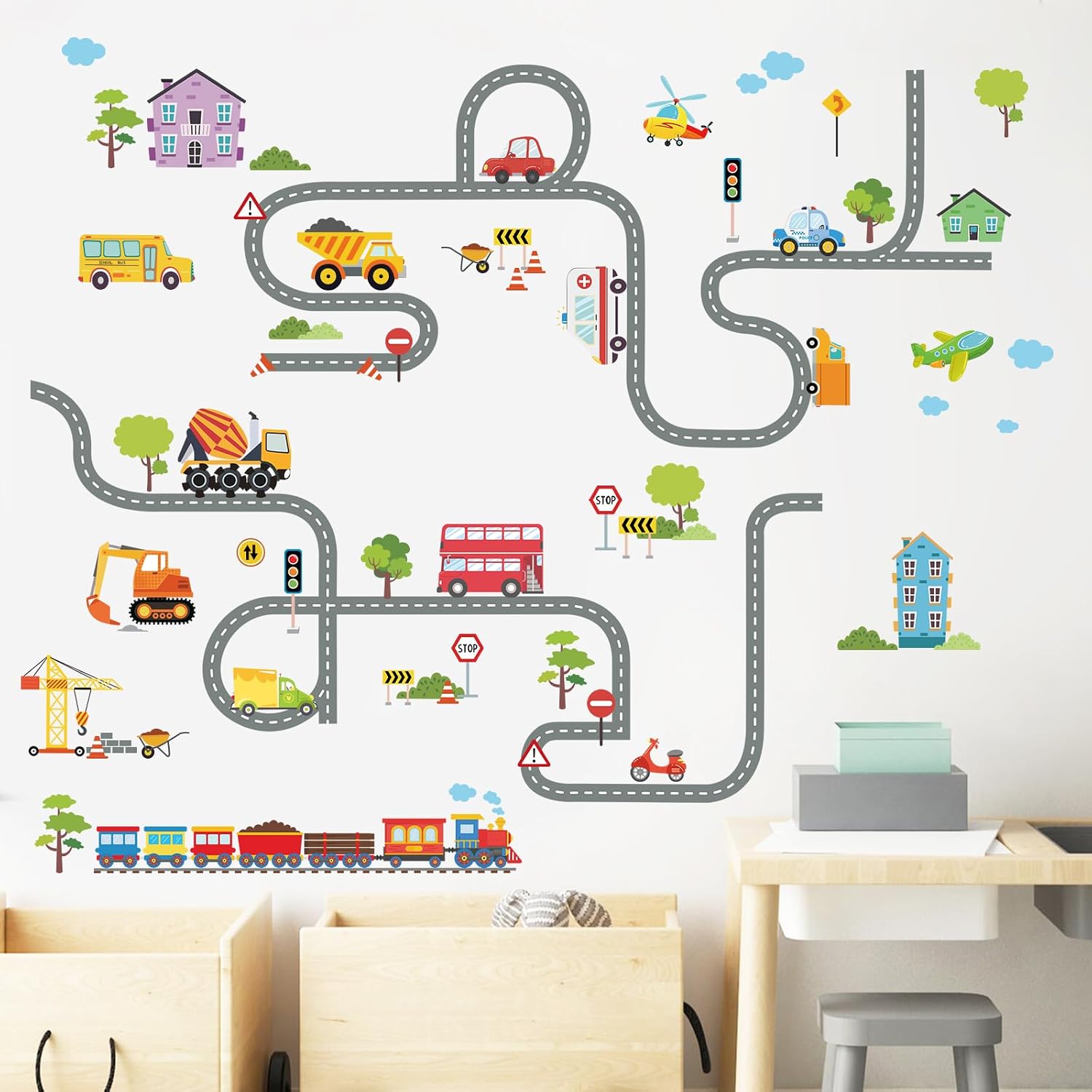 Detalle de FUFUQUARE Car Road Wall Stickers for Kids 🧩
