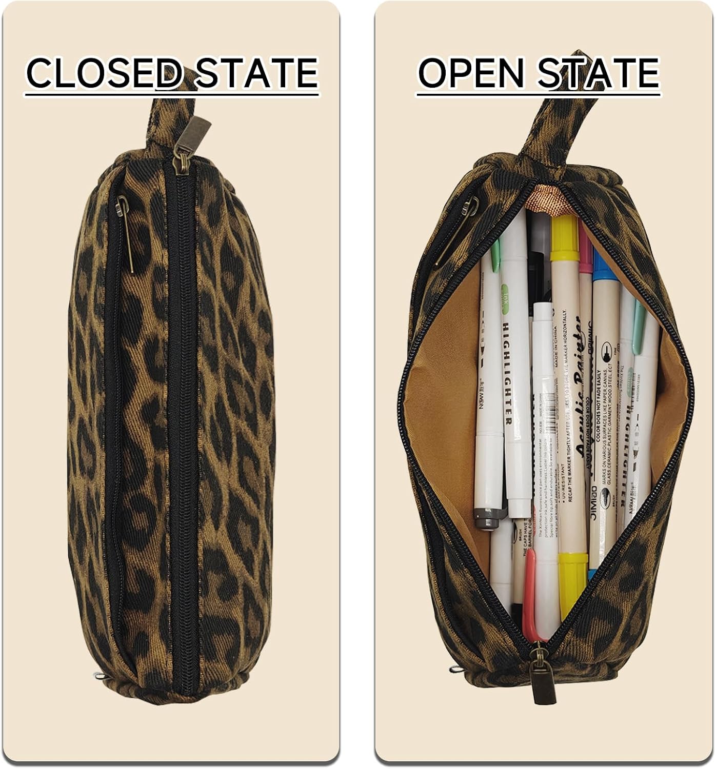 Thumbnail 4 de Boziee Oxford-Stoff Federmäppchen (Leopard) – großes Stiftetui mit Doppelreißverschluss
