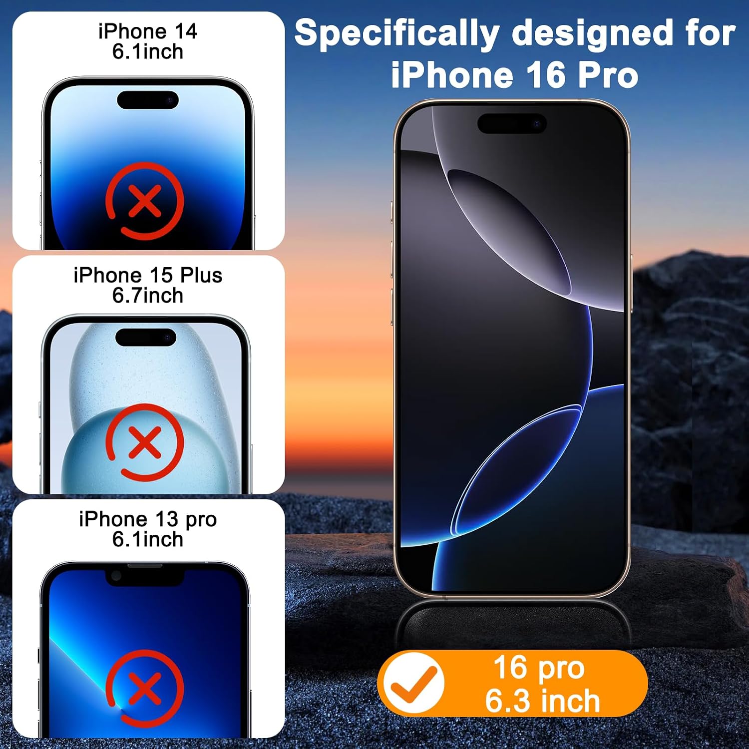 Detalle de SIBEITU iPhone 16 Pro 3+3 Pack Tempered Glass Screen and Camera Protectors