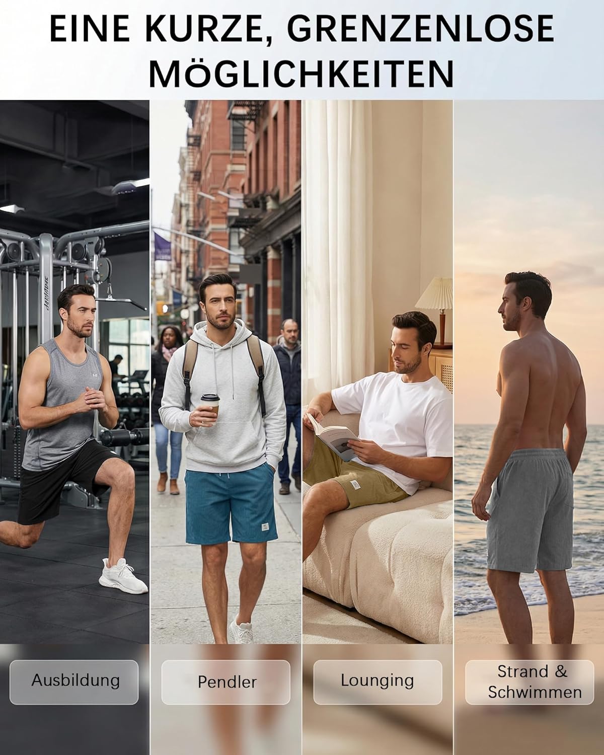 Thumbnail 5 de LVCBL Herren Shorts aus Corduroy mit Kordelbund – kurze Sommerhose mit Taschen