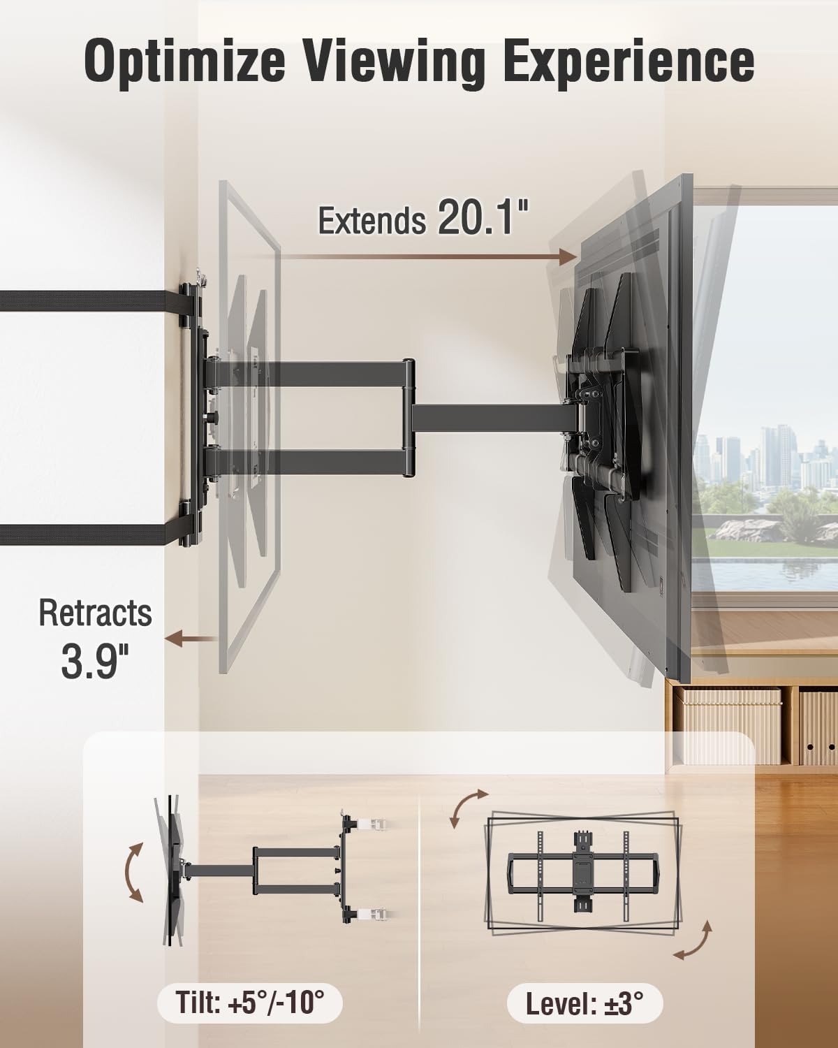Thumbnail 3 de ELIVED YD0085 Pillar TV Mount (32"–75") for Full Motion, No-Drill Column Installation