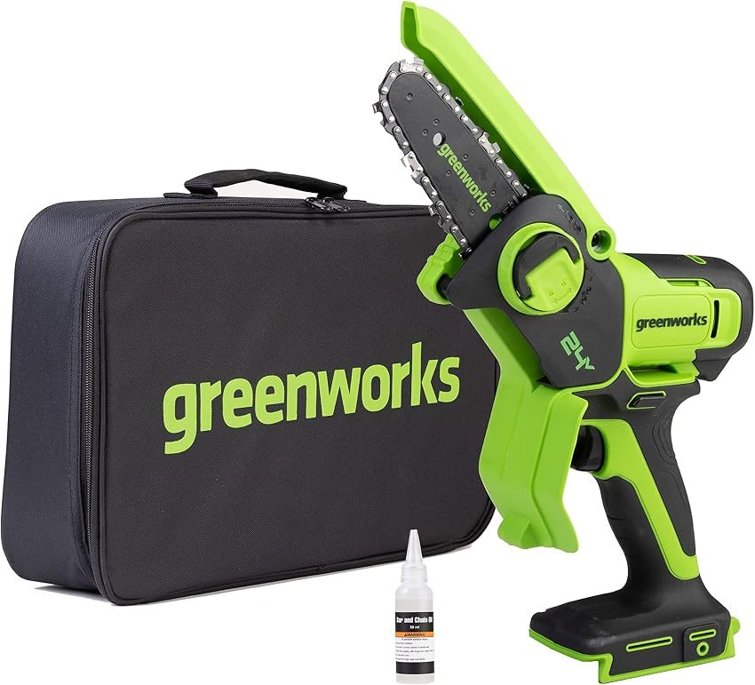 Detalle de Greenworks 24V Mini Motosierra 10cm: Ligera y Eficiente 🌳