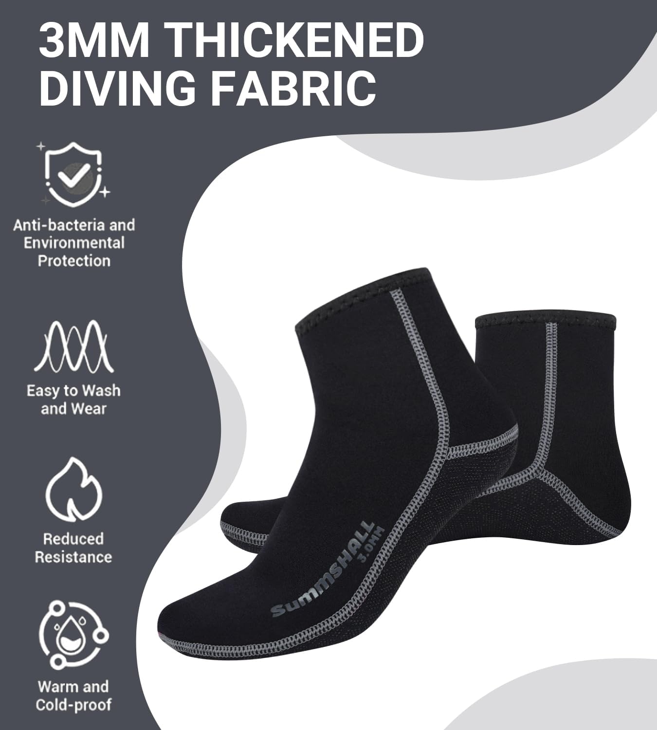 Detalle de Summshall Neoprensocken Warm Halten 3 mm – Socken aus Neopren mit Klettverschluss für Damen & Herren