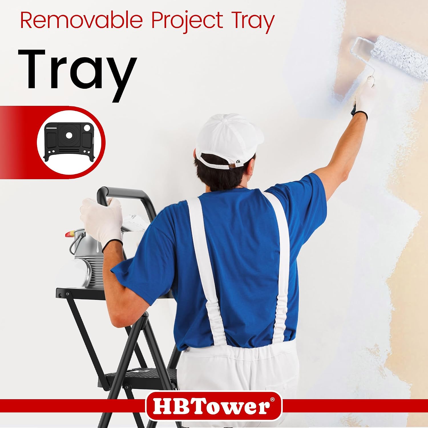 Thumbnail 4 de HBTower TJ014CAH 4-Step Folding Steel Ladder with Tool Platform
