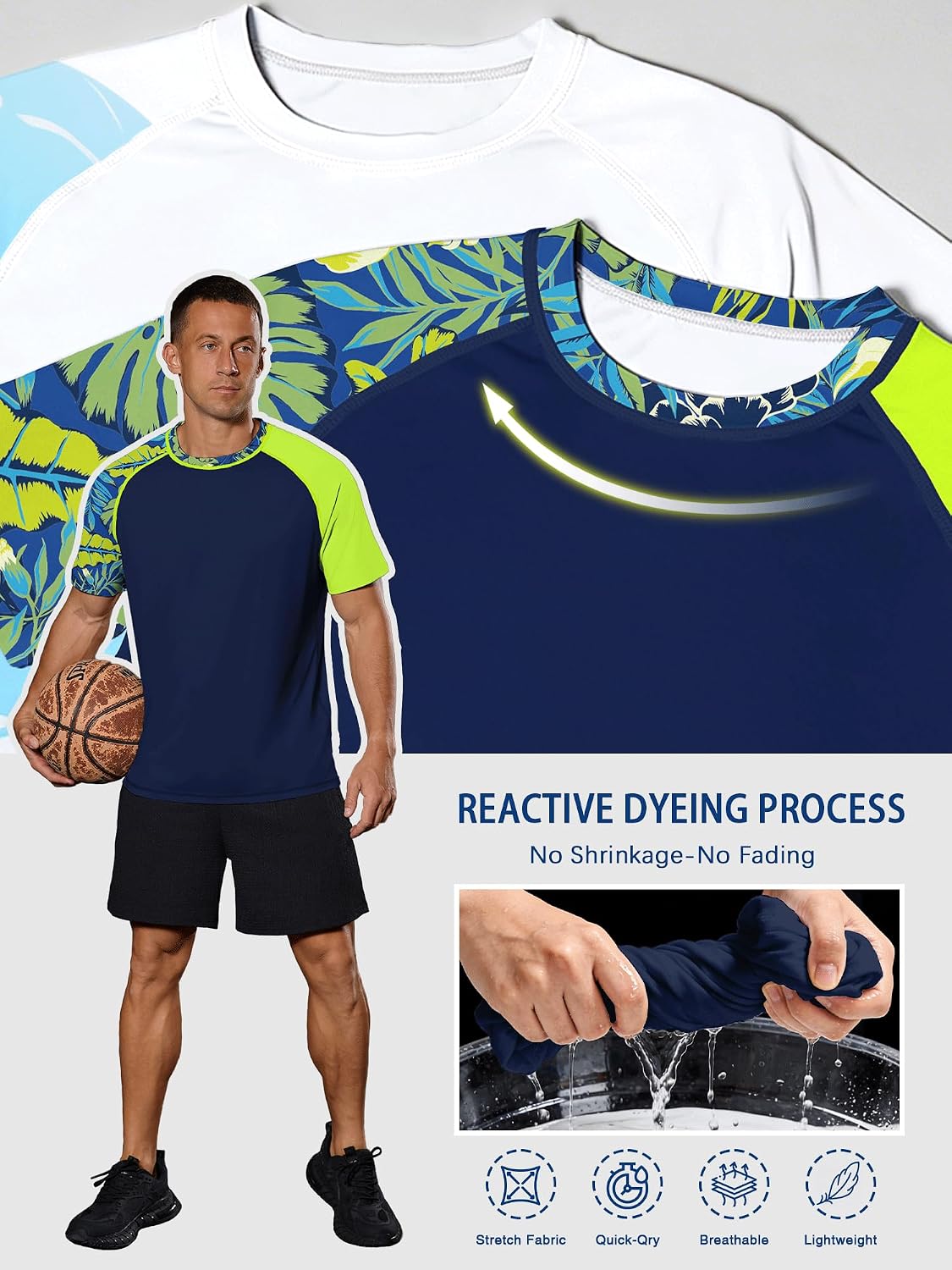 Detalle de Men's UPF 50+ Rash Guard Short Sleeve T-Shirt – Quick Dry UV Swim Top for Surfing, Swimming & Gym