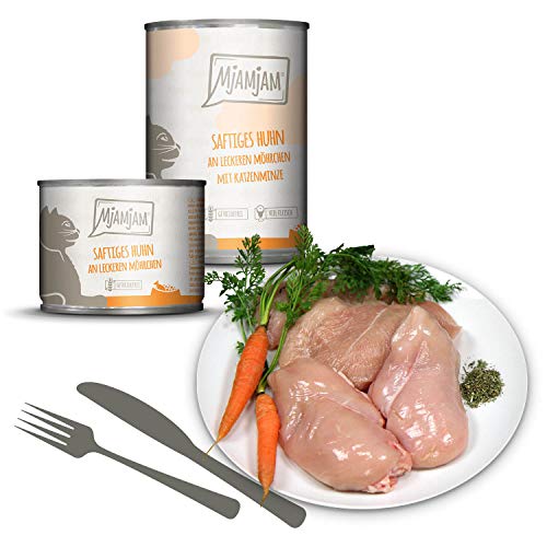 Detalle de MjAMjAM Premium Nassfutter für Katzen – saftiges Huhn mit Möhrchen, getreidefrei, 6 x 400 g