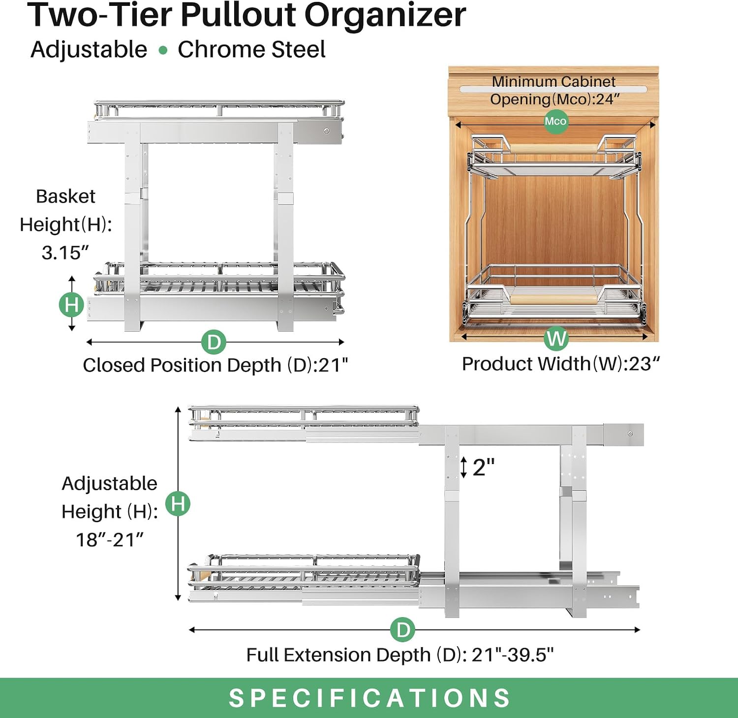 Thumbnail 1 de Pull Out Cabinet Organizer 2-Tier 23W x 21D