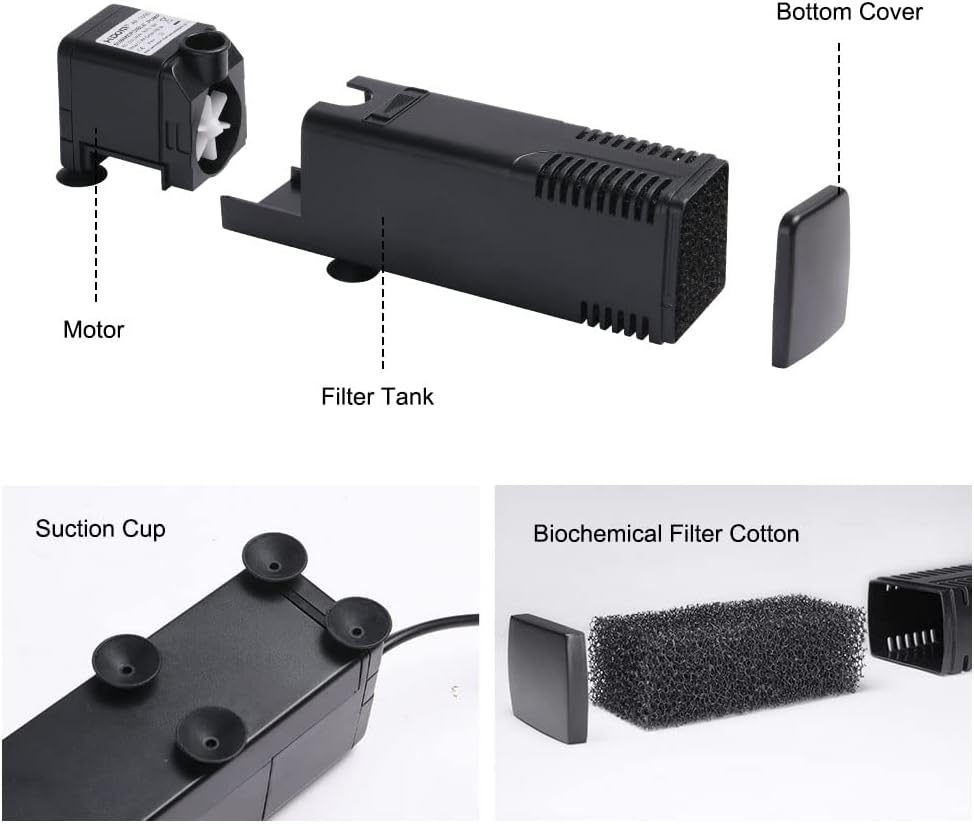 Thumbnail 2 de flintronic Aquarium Filter 8 W – einstellbarer Innenfilter mit Sauerstoffpumpe (bis 80 l, 600 l/h)