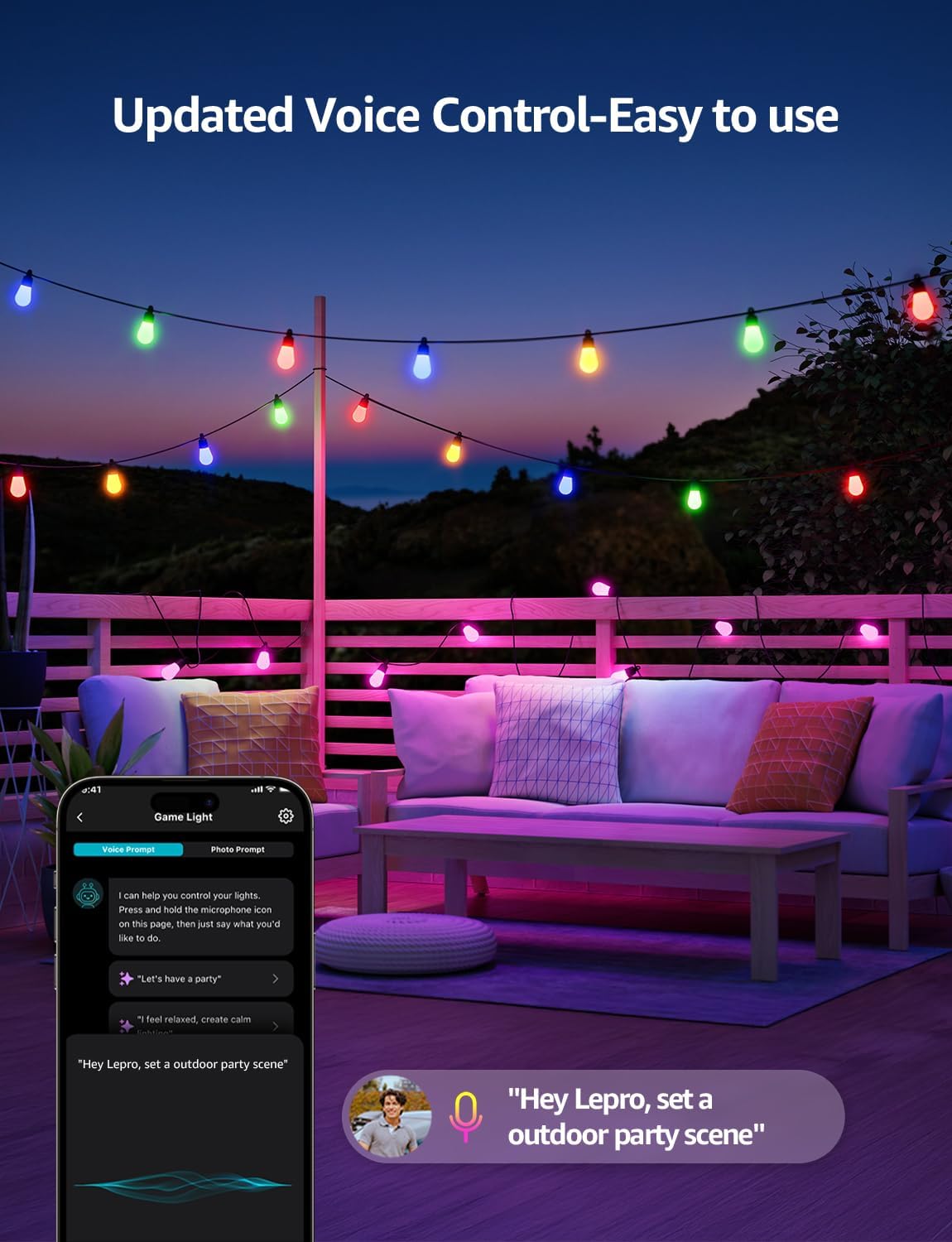 Thumbnail 5 de Lepro ZB1 AI Festoon Lights Outdoor 15m (RGB + IC Warm White) – Smart music sync string lights with Alexa