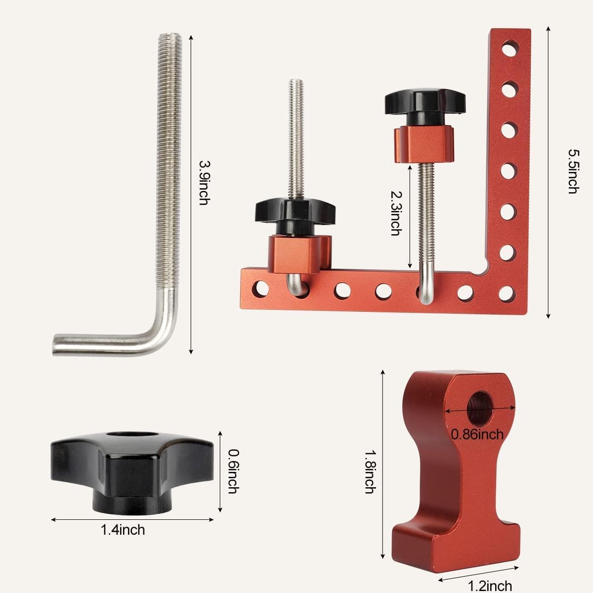Detalle de 90 Degree Cabinet Clamp Corner Square (5.5 in x 5.5 in) Aluminum Alloy & Stainless Steel, Right-Angle Woodworking Clamp Tool (4-pack)