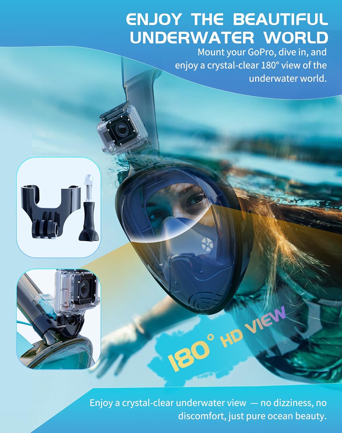 Thumbnail 2 de Greatever Full Face Snorkel Mask with Dry Top System and Detachable Camera Mount