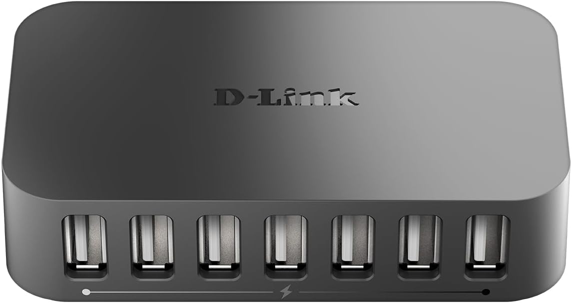 Detalle de D-Link DUB-H7/B 7-Port USB 2.0 Hub — powered USB-A hub with Fast Charge