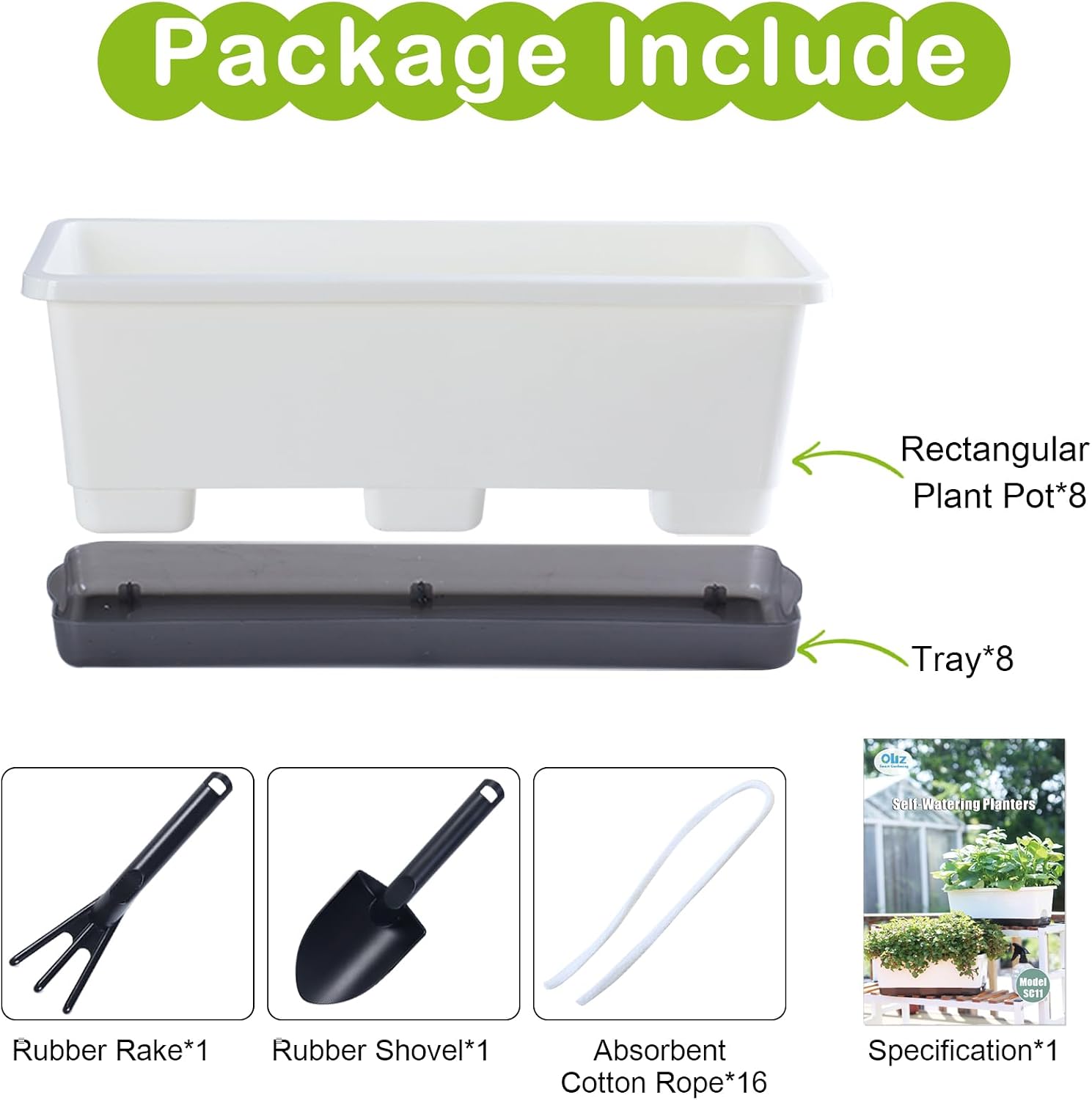Detalle de Oliz 17-Inch Self-Watering Window Planters, 8-Piece Set with Drainage