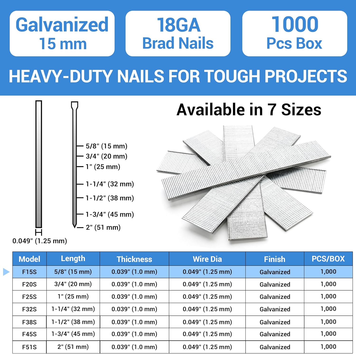 Thumbnail 1 de meite 15 mm 18 Gauge Brad Nails 1,000 pack