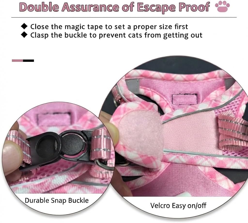 Detalle de Zelvian Adjustable Cat Harness and Lead Set: Escape-Proof Pink Vest for Small Cats and Kittens